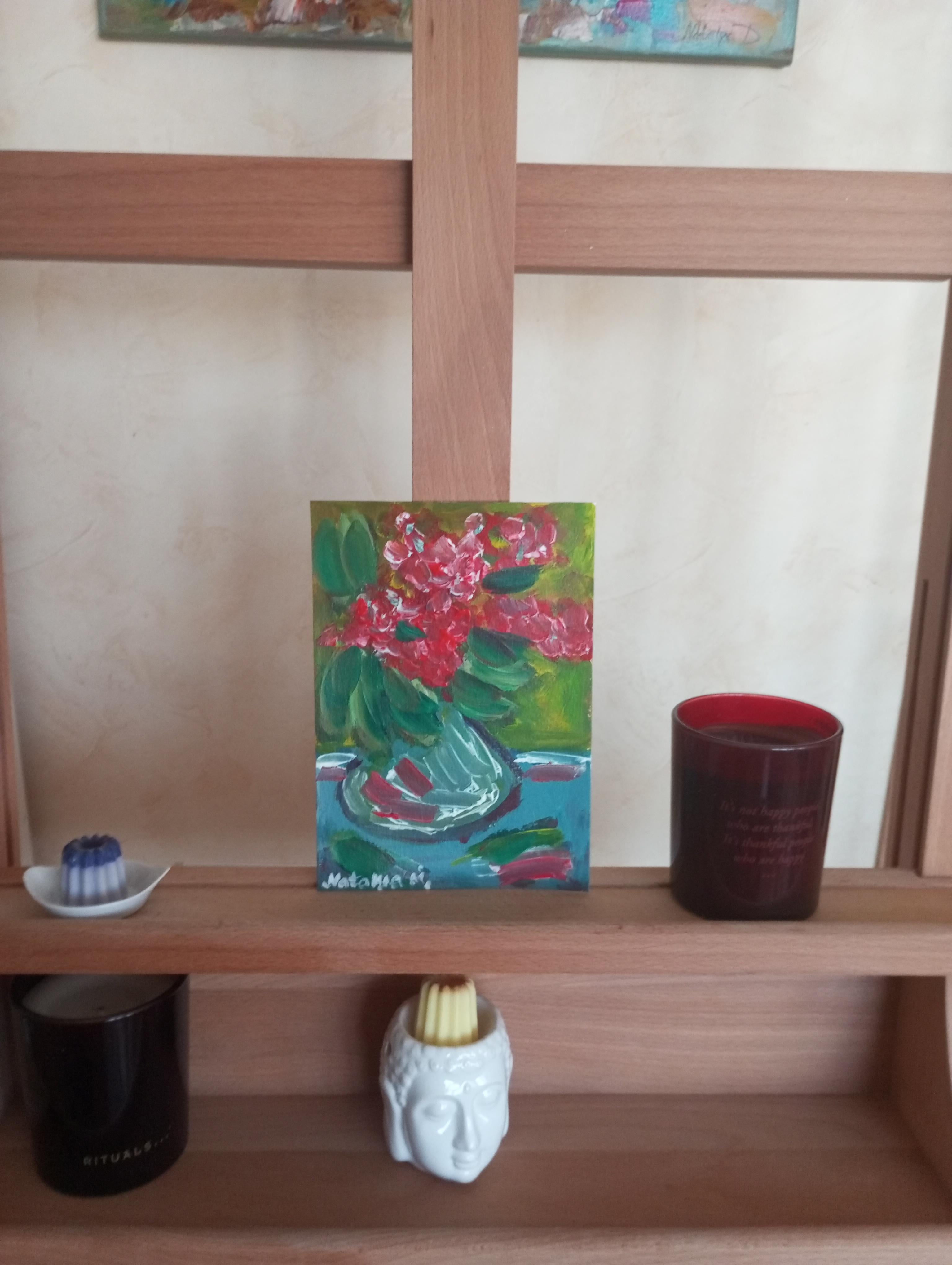 Pittura ad olio su carta di natura morta impressionista floreale contemporanea in vendita 5