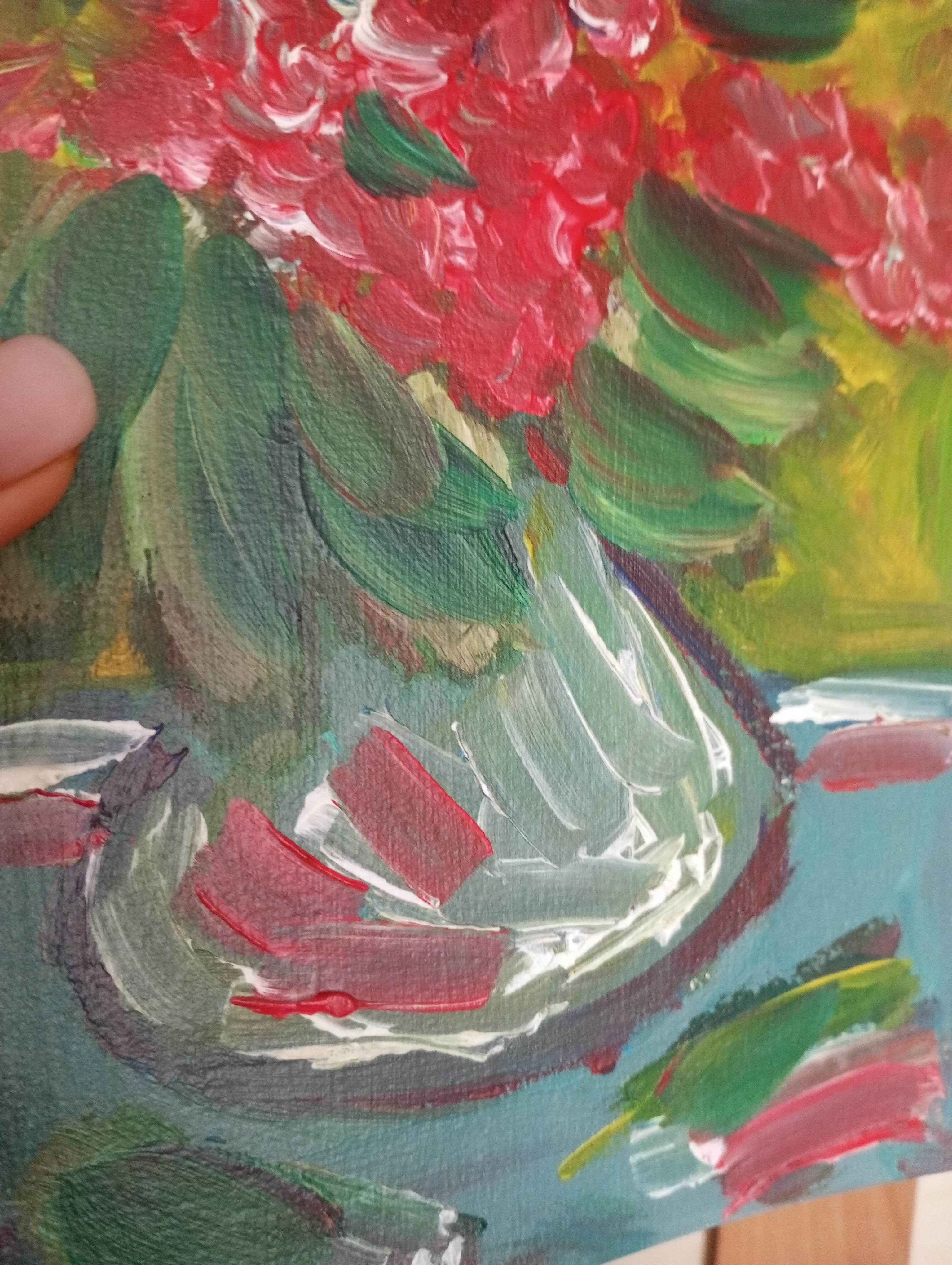 Pittura ad olio su carta di natura morta impressionista floreale contemporanea in vendita 6