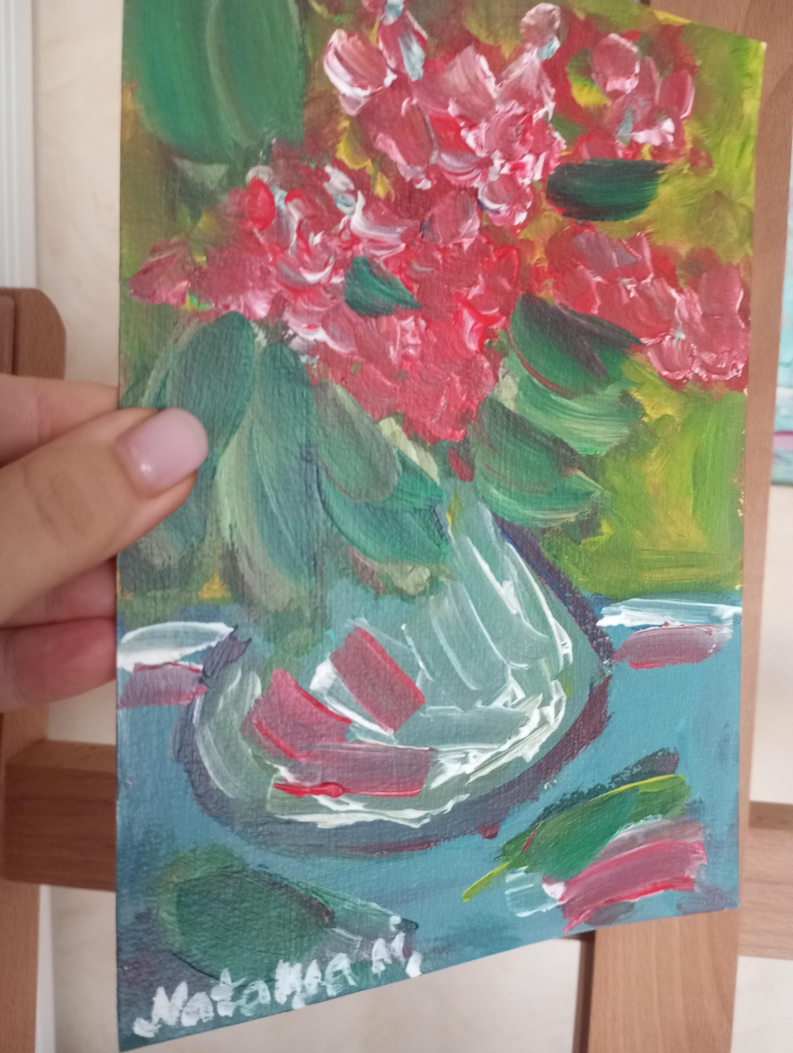 Pittura ad olio su carta di natura morta impressionista floreale contemporanea in vendita 7