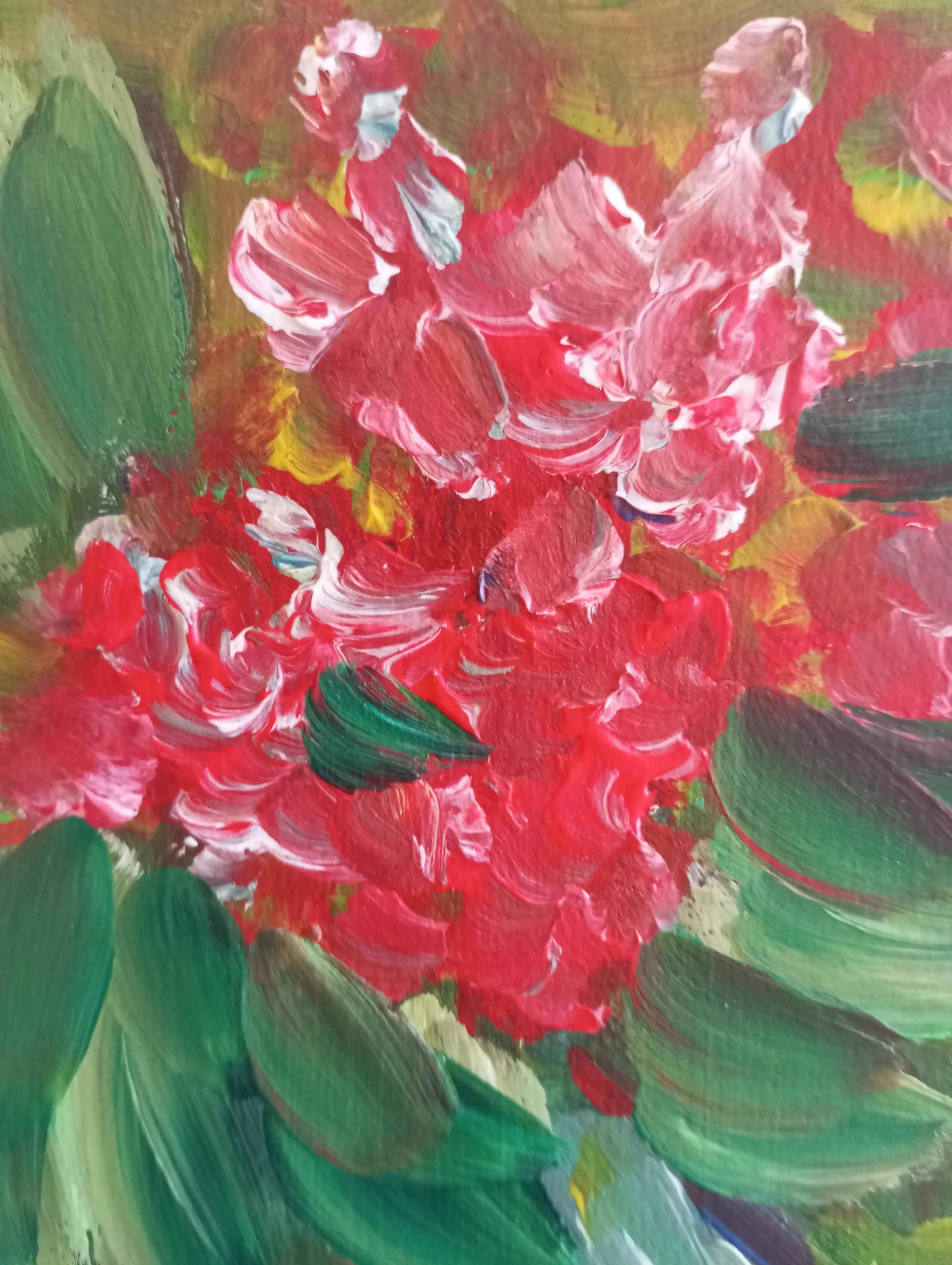 Pittura ad olio su carta di natura morta impressionista floreale contemporanea in vendita 12