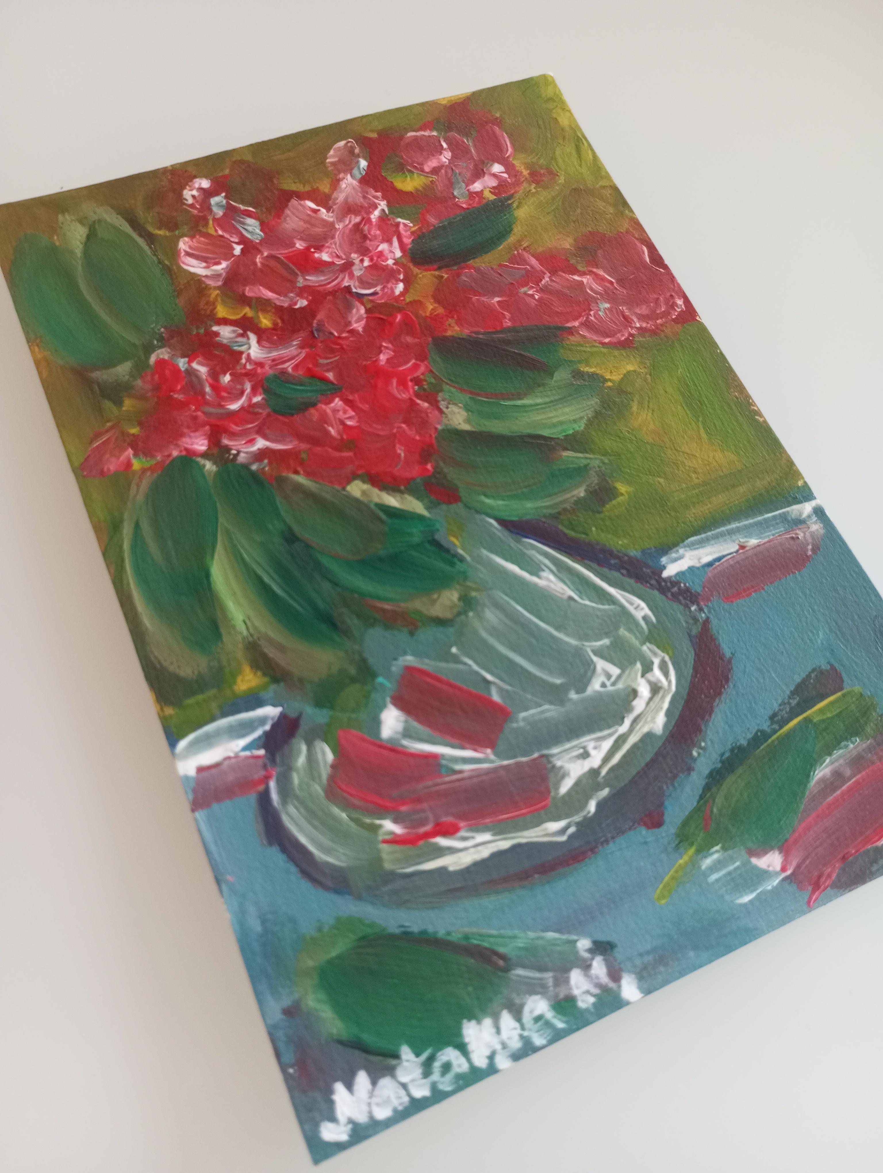 Pittura ad olio su carta di natura morta impressionista floreale contemporanea in vendita 14