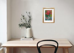 Contemporary floral impressionist expresive still-life oil painting on paper