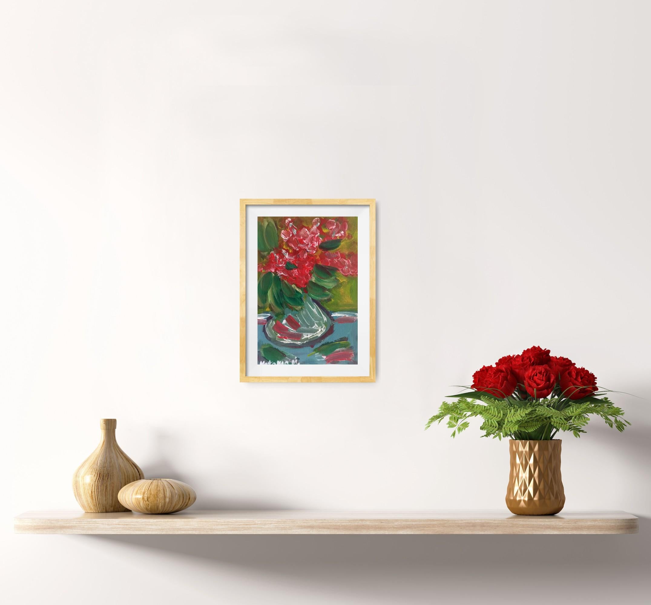 Pittura ad olio su carta di natura morta impressionista floreale contemporanea - Still-Life Painting Grigio di Natalya Mougenot 