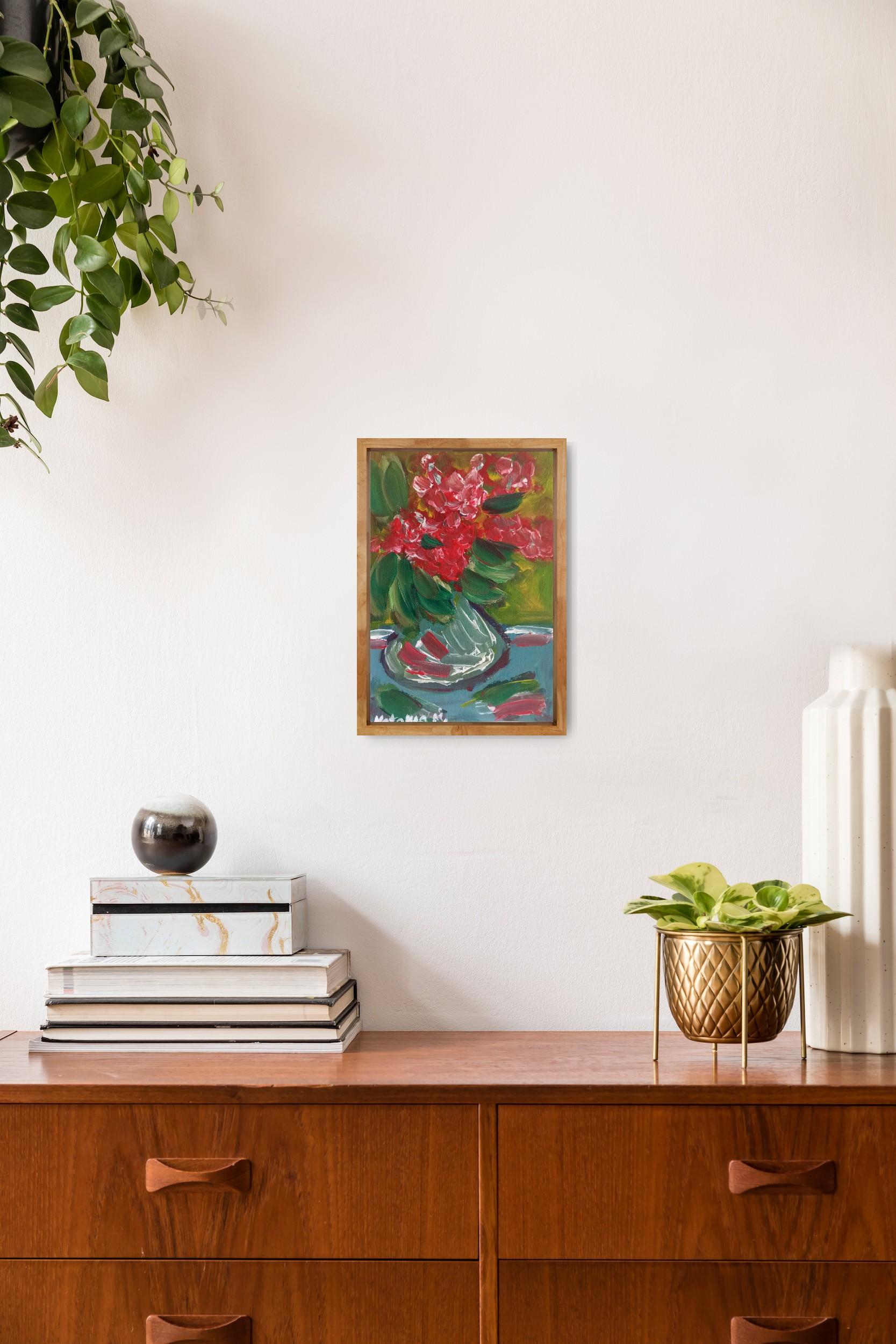 Pittura ad olio su carta di natura morta impressionista floreale contemporanea in vendita 1