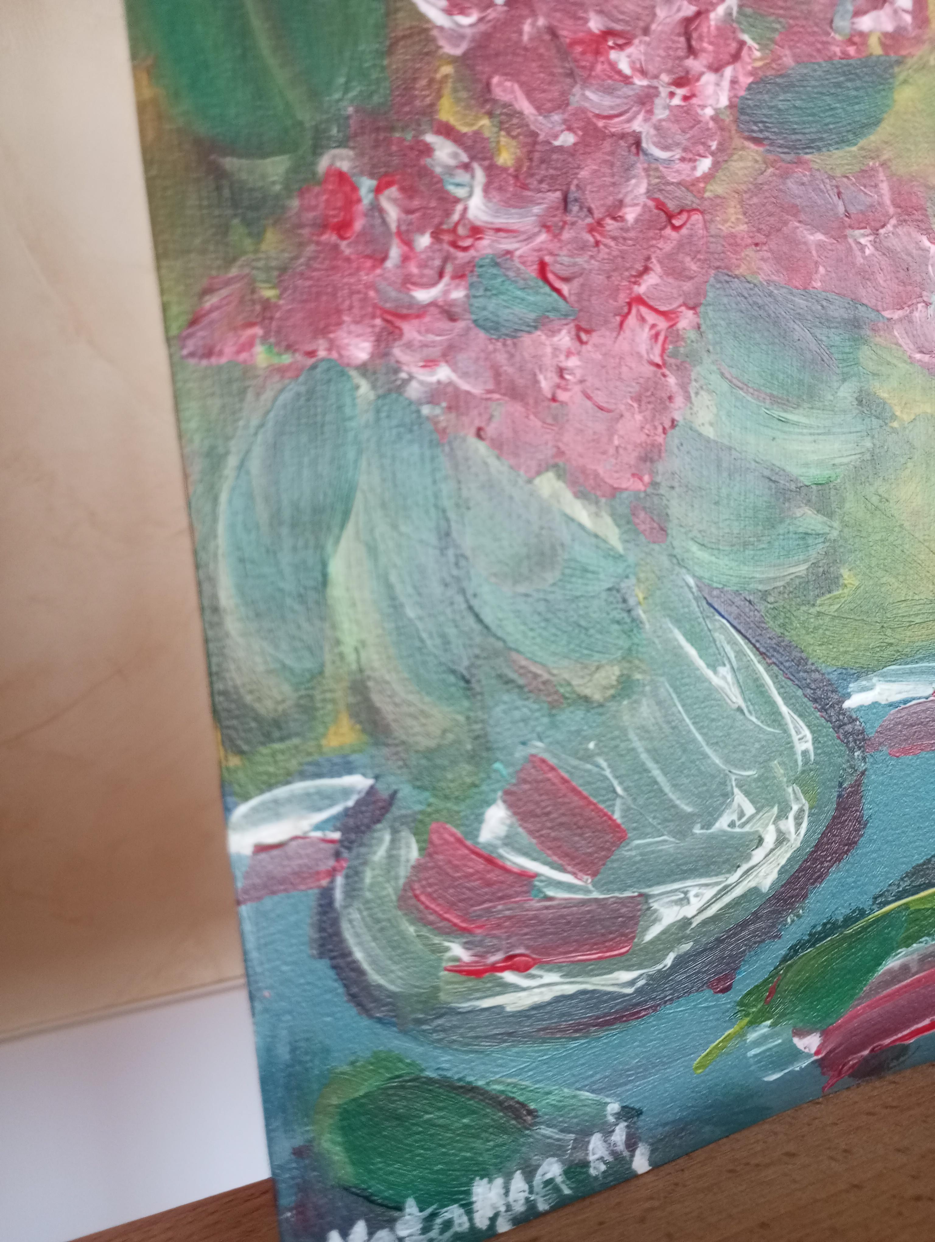 Pittura ad olio su carta di natura morta impressionista floreale contemporanea in vendita 3