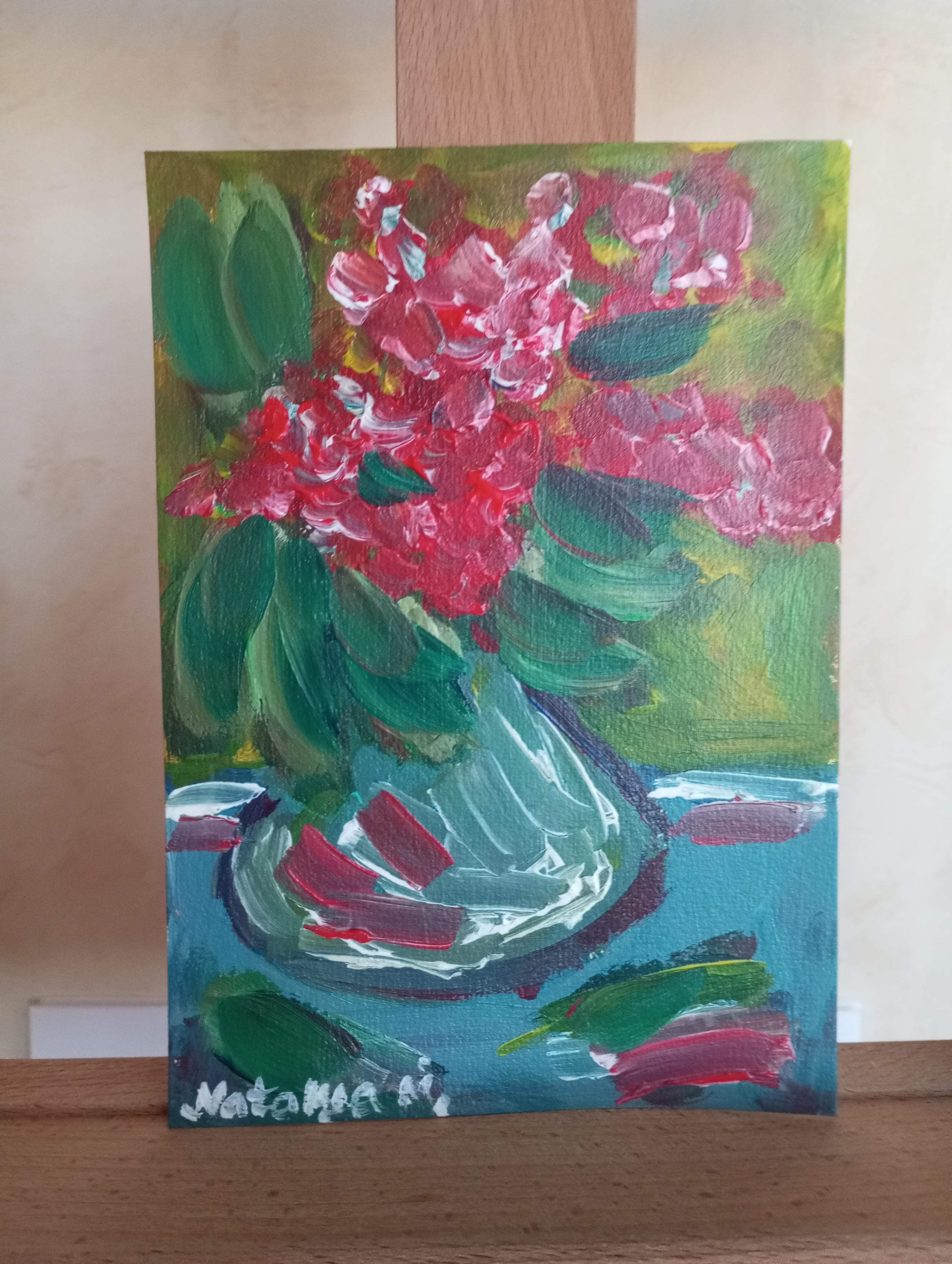 Pittura ad olio su carta di natura morta impressionista floreale contemporanea in vendita 4