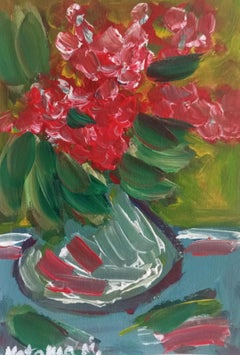 Contemporary floral impressionist expresive still-life oil painting on paper