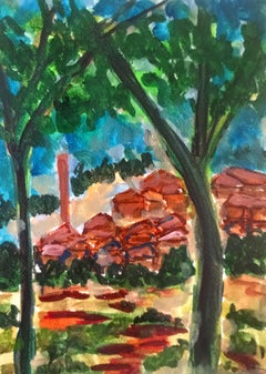 "Un día en la Provenza estival" (paisaje de acuarela impresionista contemporánea )