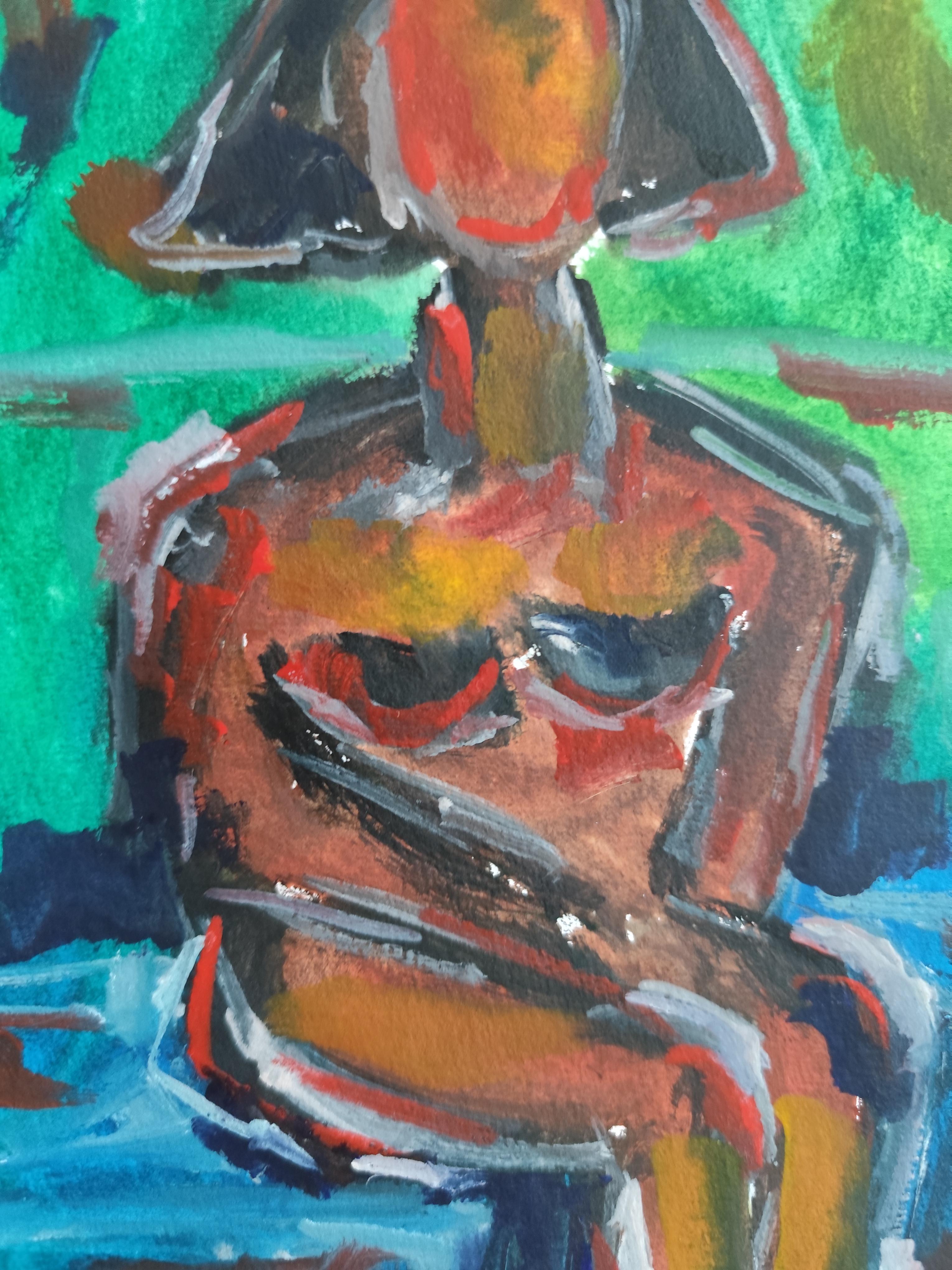 Pintura figurativa en acuarela de una mujer sobre papel 