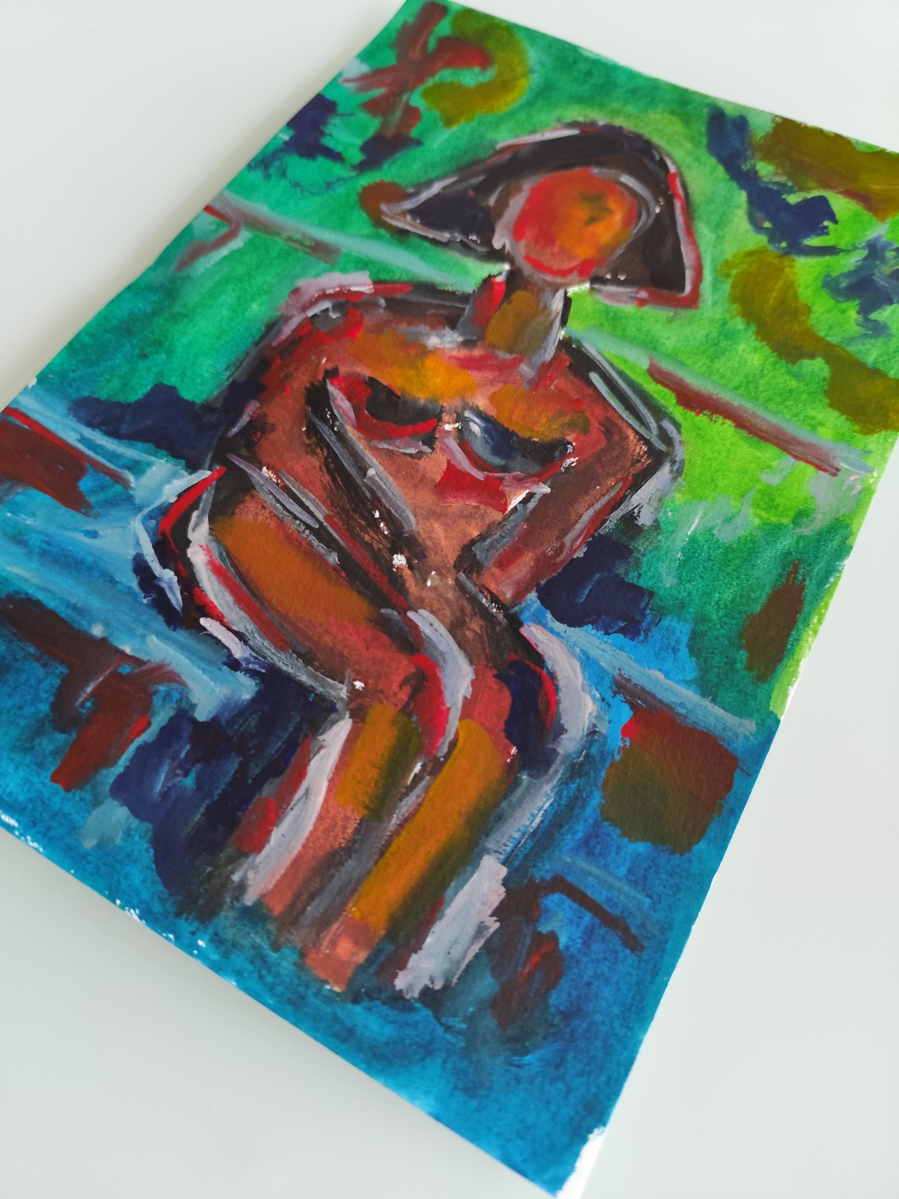 Pintura figurativa en acuarela de una mujer sobre papel 