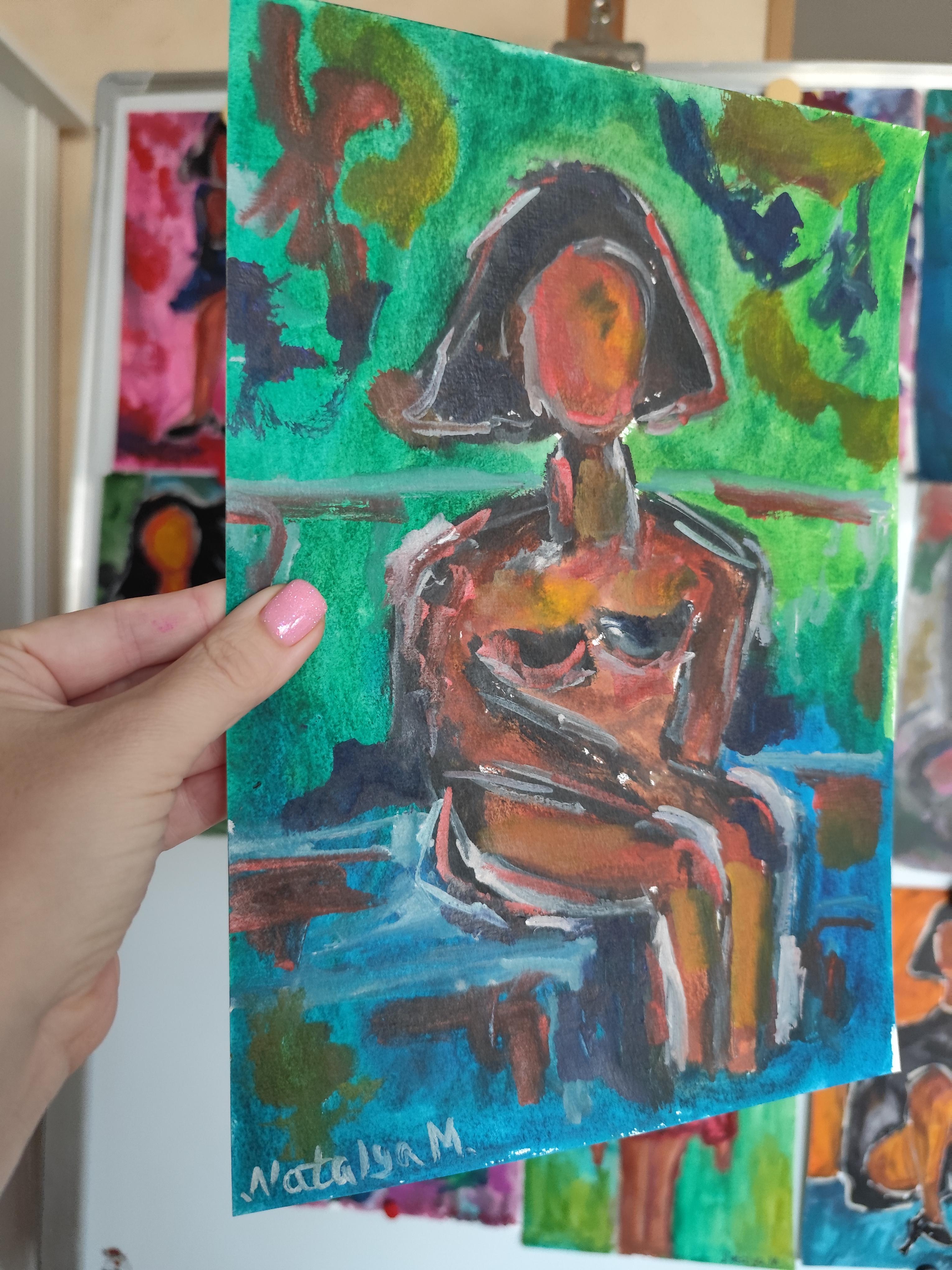Pintura figurativa en acuarela de una mujer sobre papel 