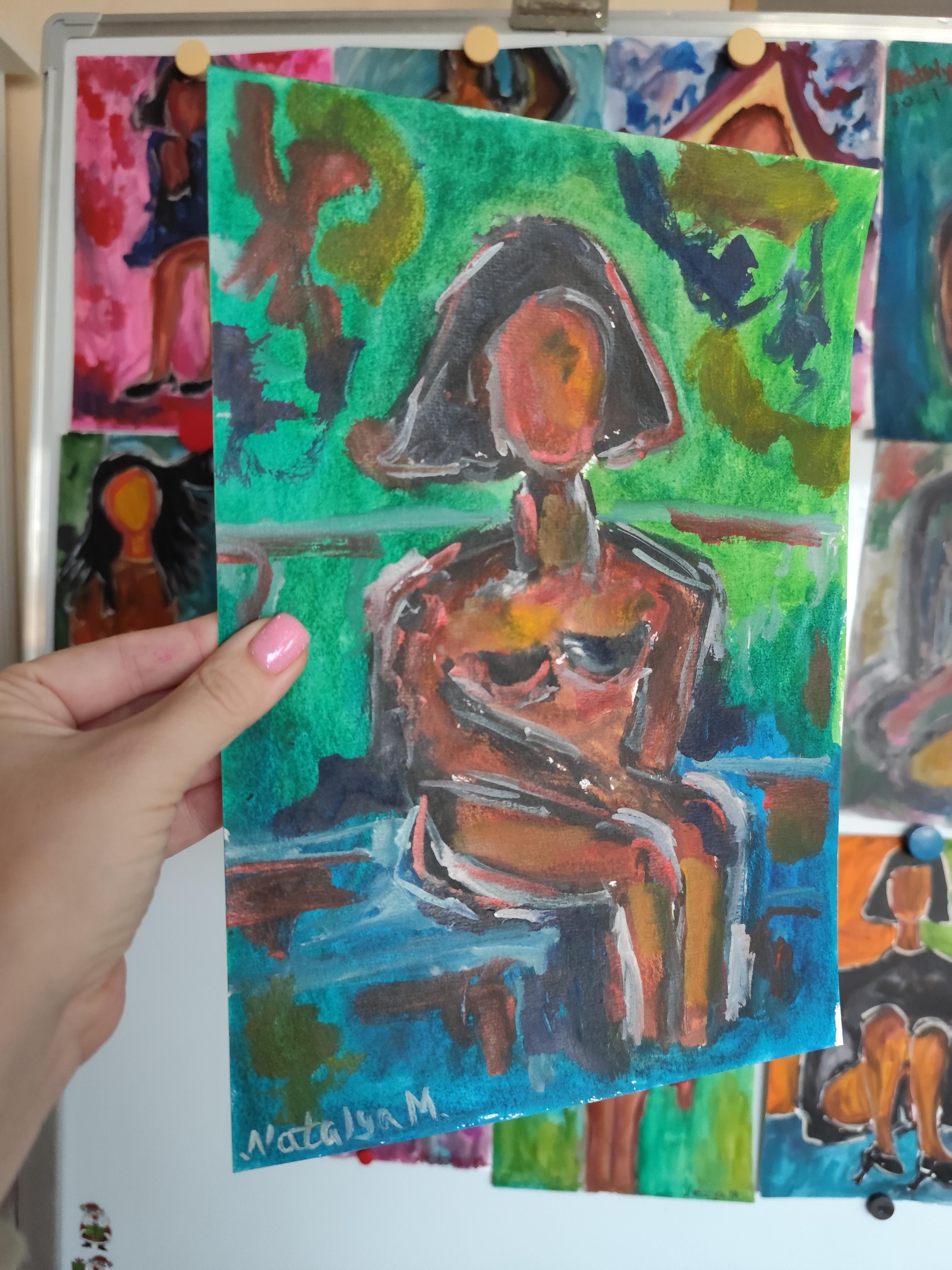 Pintura figurativa en acuarela de una mujer sobre papel 