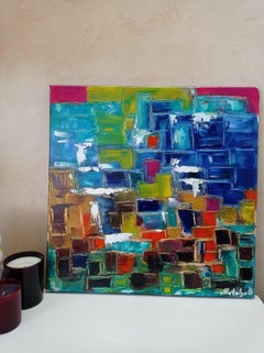Pittura acrilica astratta contemporanea per interni su tela "Way Out".