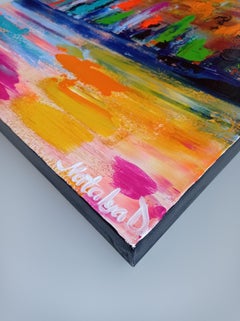 Arte Abstracto Acrílico sobre Lienzo de Algodón Vibrante Expresión Moderna "Felicidad 0,2".
