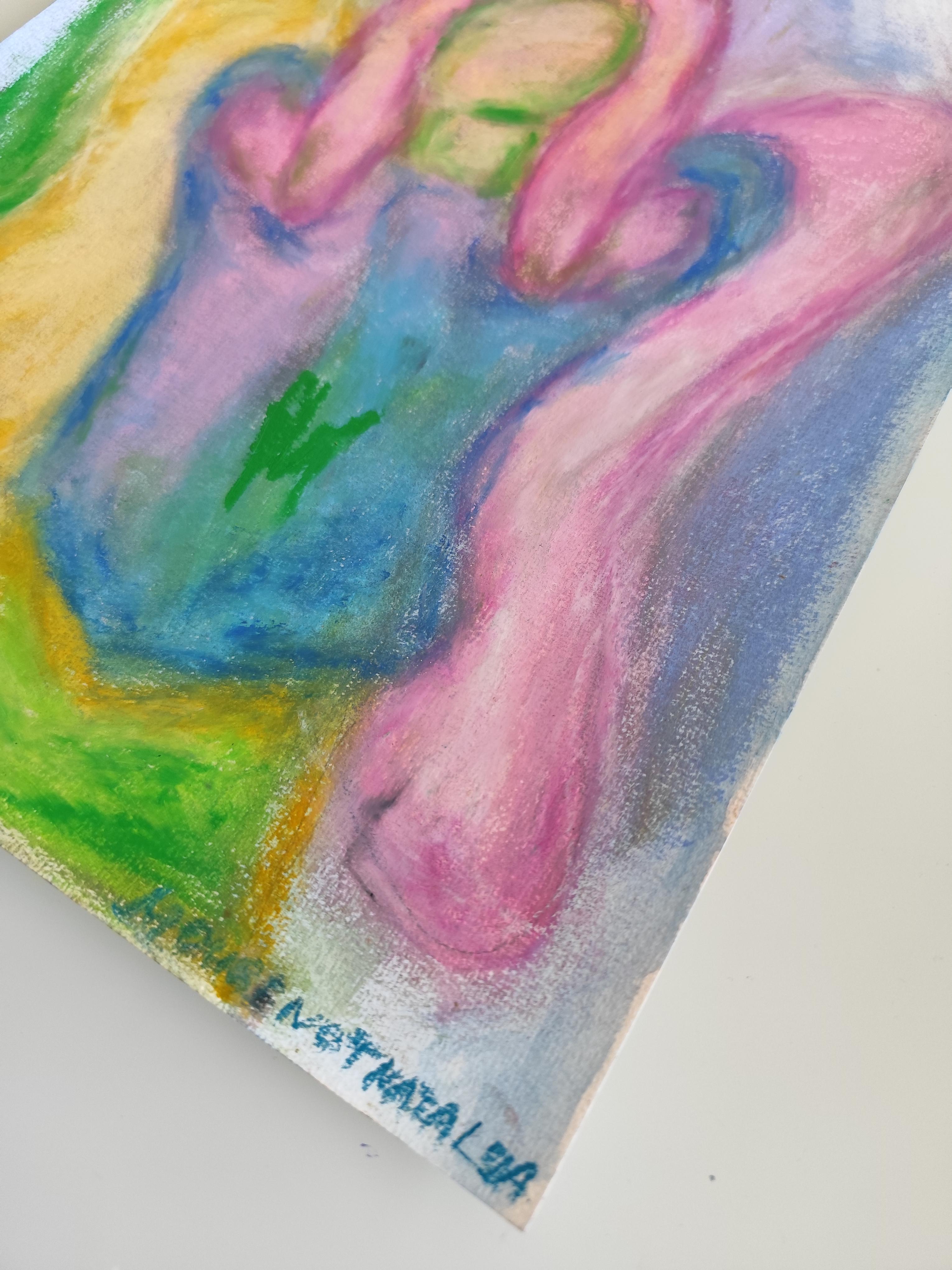 Espressionismo astratto angelo spirituale pastelli a olio su carta 