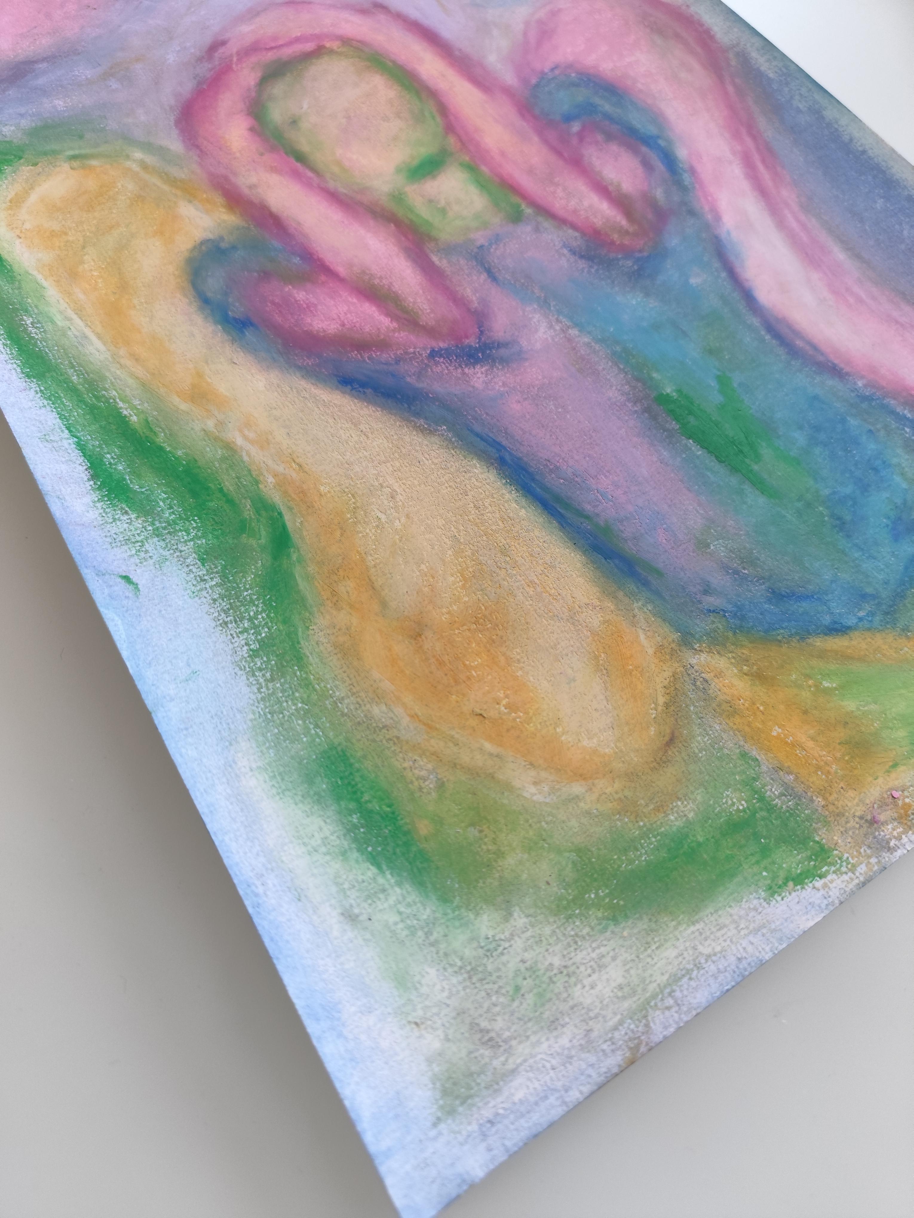 Espressionismo astratto angelo spirituale pastelli a olio su carta 