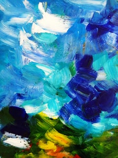 Contemporary abstract expressive colorful nature painting on canvas "Warmth"