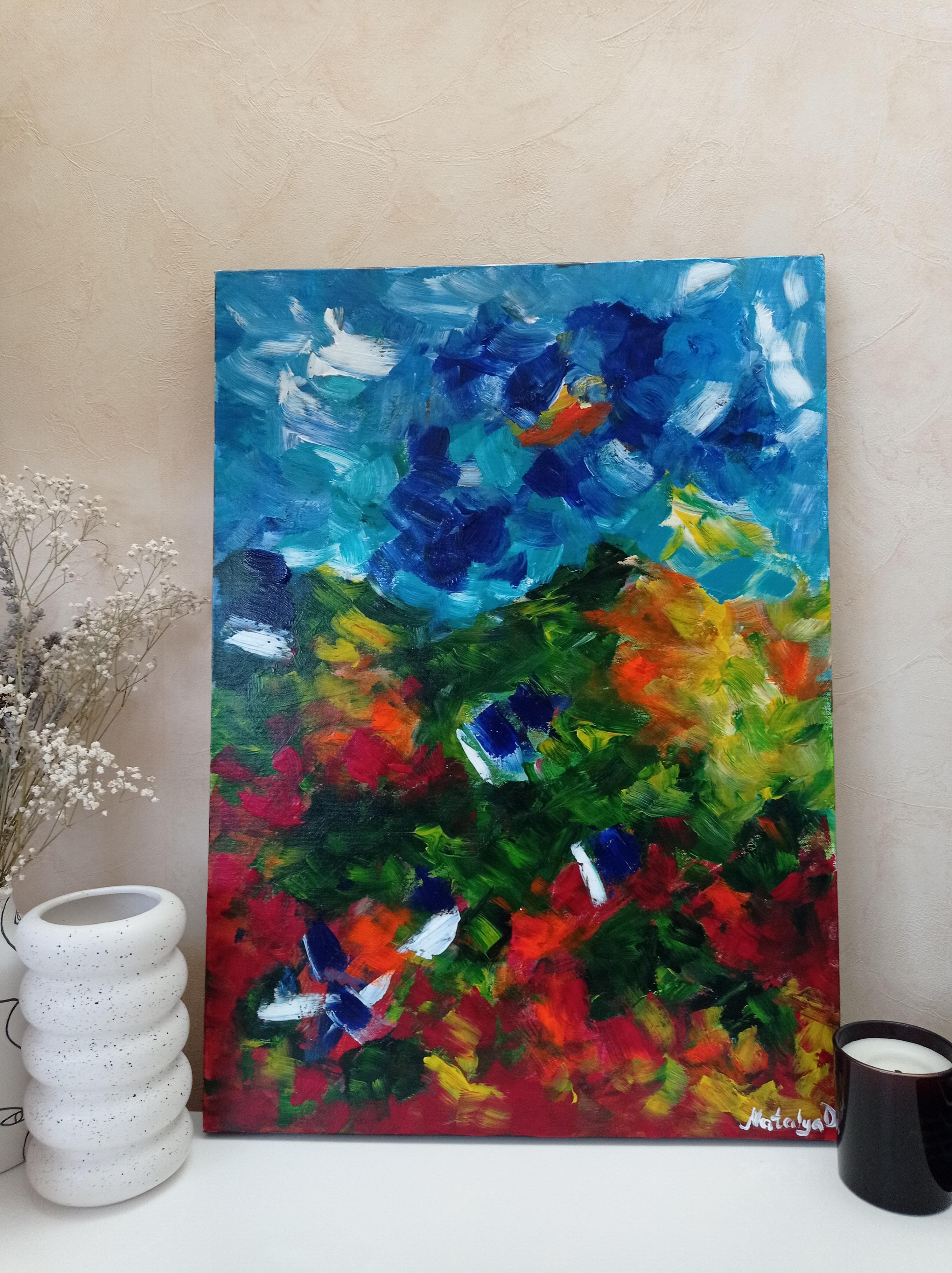 Peinture sur toile contemporaine expressive abstraite de nature vibrante  