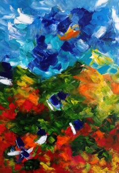 Pintura contemporánea expresiva abstracta de naturaleza vibrante sobre lienzo  "Calor"