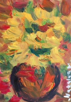 Abstract Impressionist expressive Floral Painting  oil Paper "Sunflower delight"