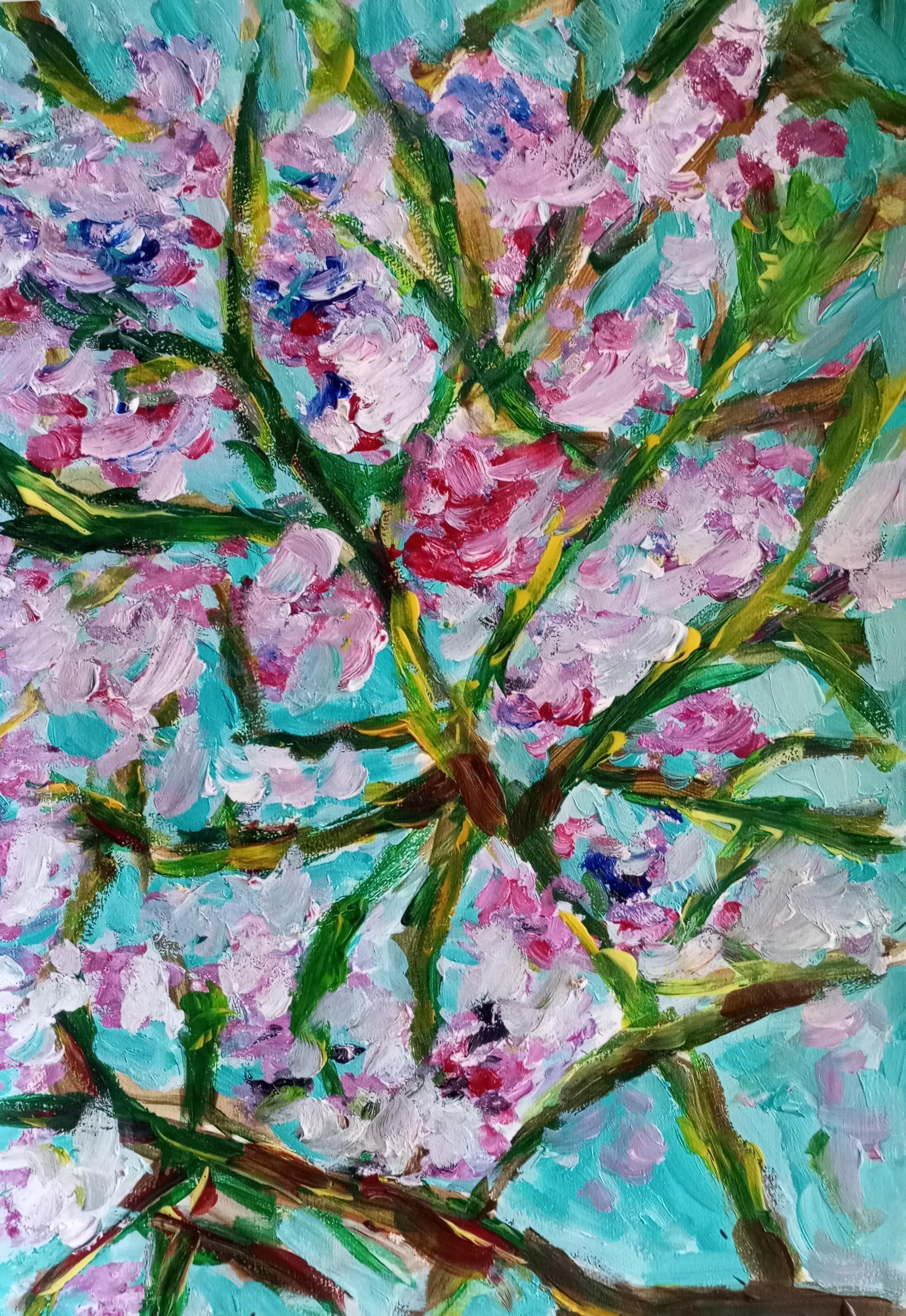 Natalya Mougenot  Still-Life Painting - Almond blossom 