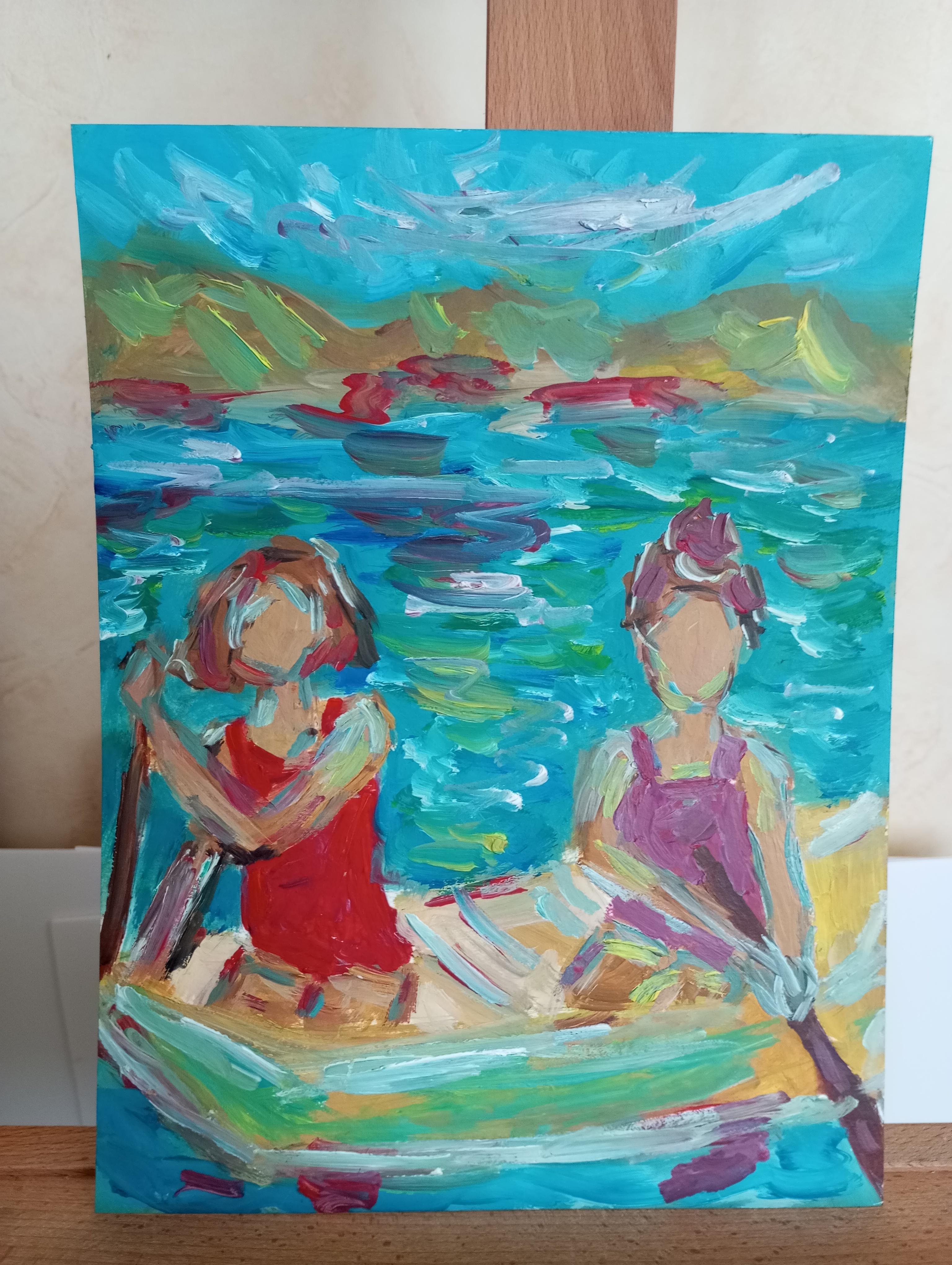 Contemporary impressionist expressive oil painting of women on paper For Sale 6