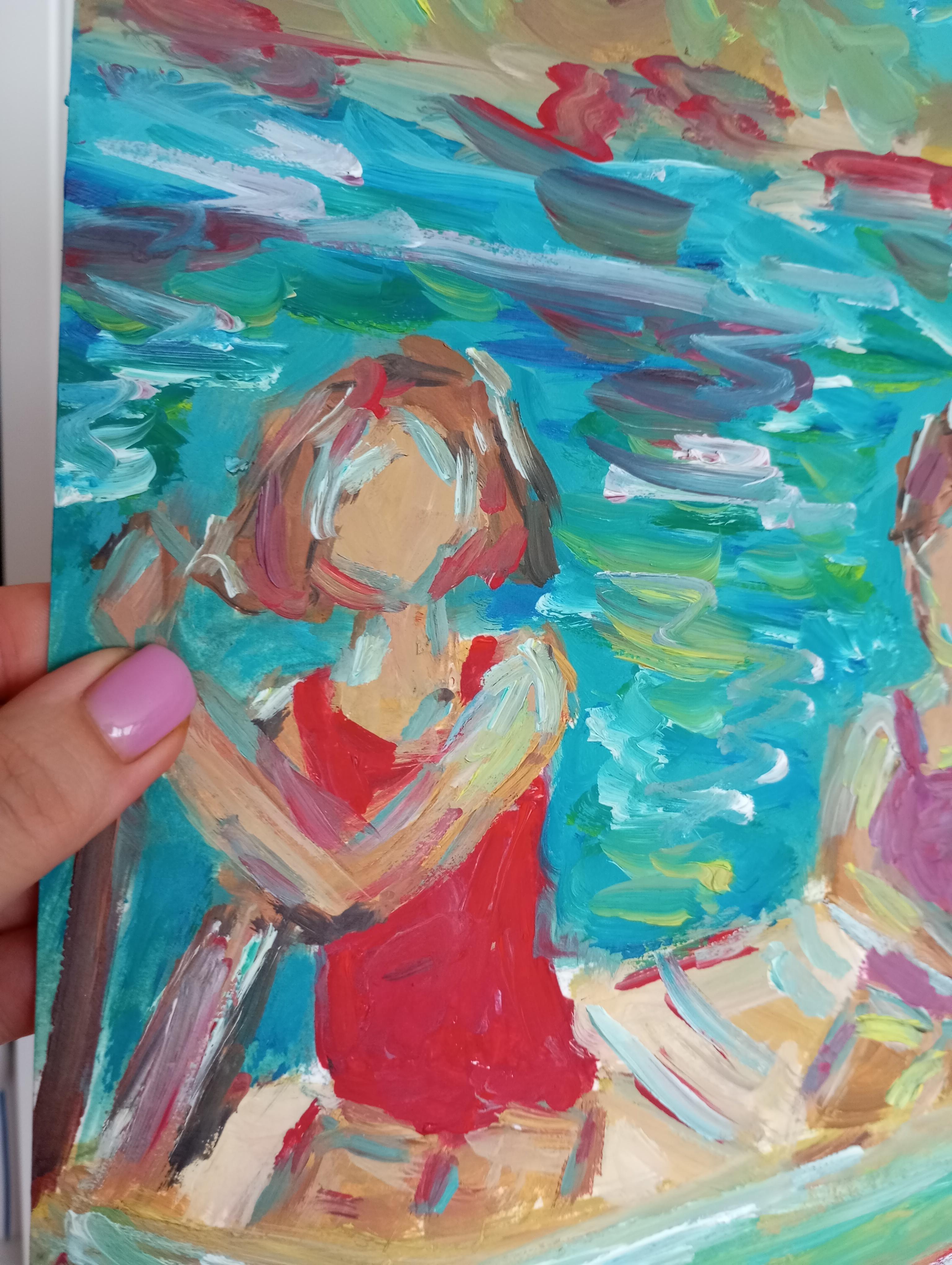 Contemporary impressionist expressive oil painting of women on paper For Sale 7