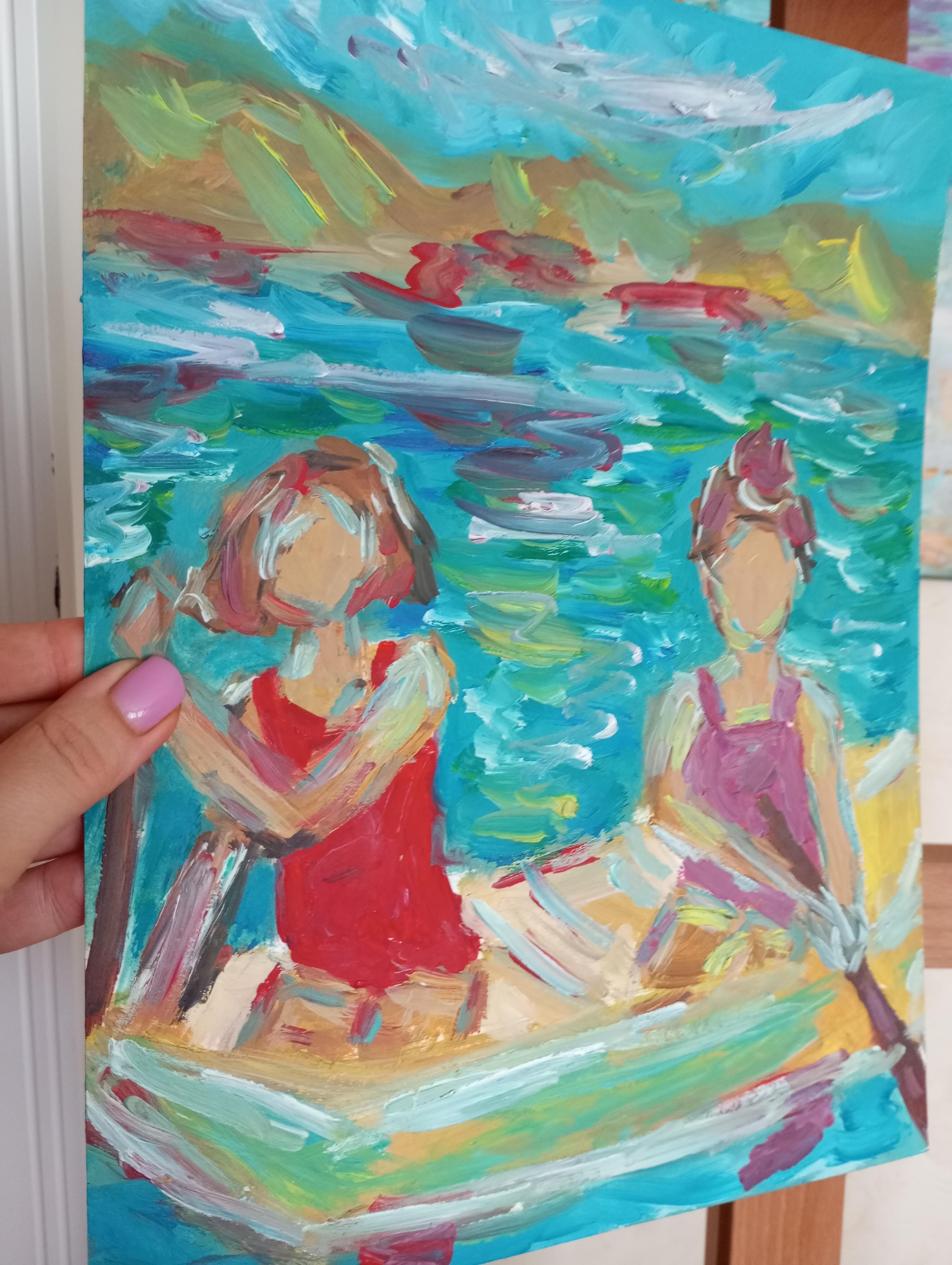 Contemporary impressionist expressive oil painting of women on paper For Sale 8