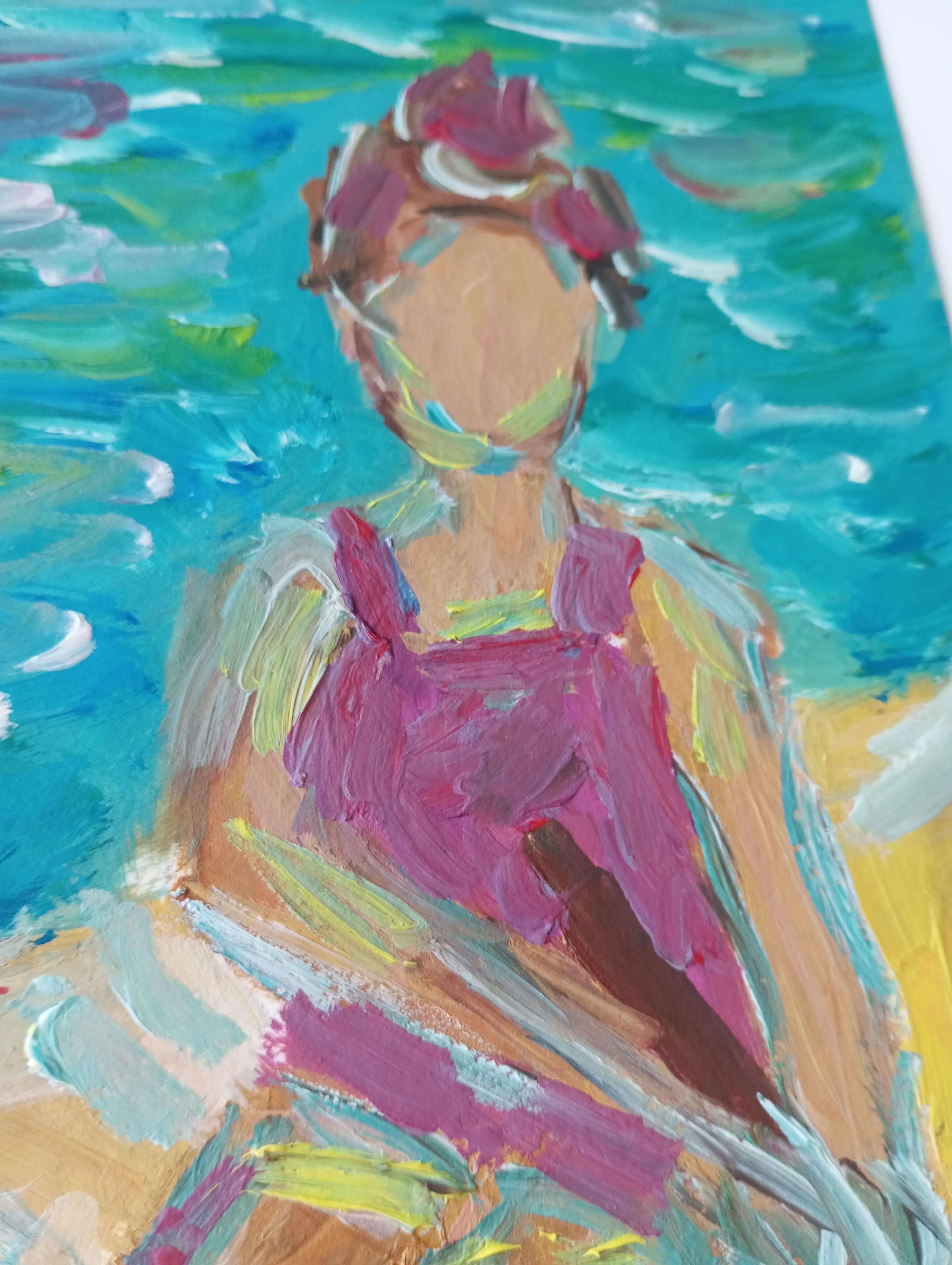 Contemporary impressionist expressive oil painting of women on paper For Sale 9