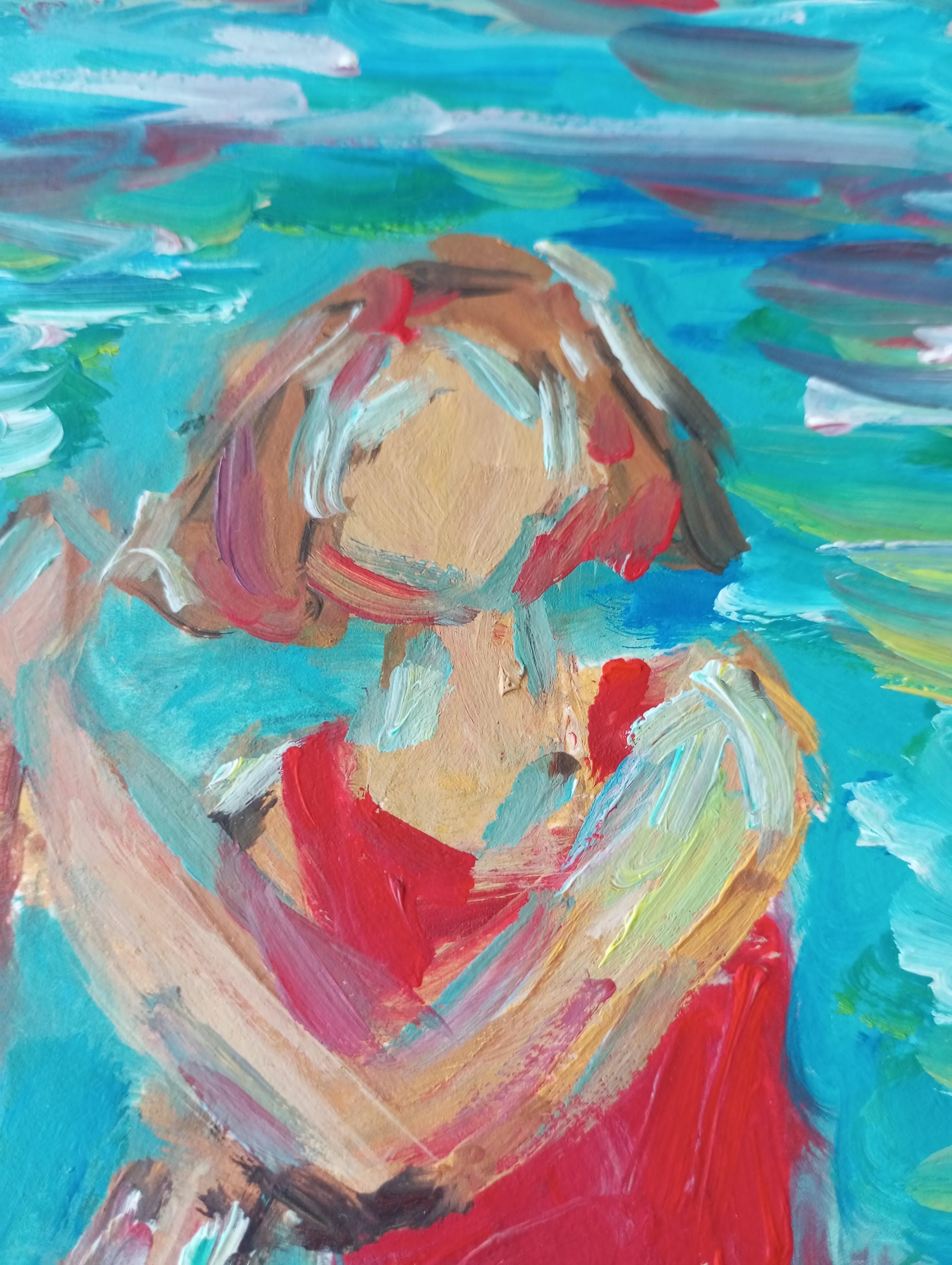 Contemporary impressionist expressive oil painting of women on paper For Sale 10
