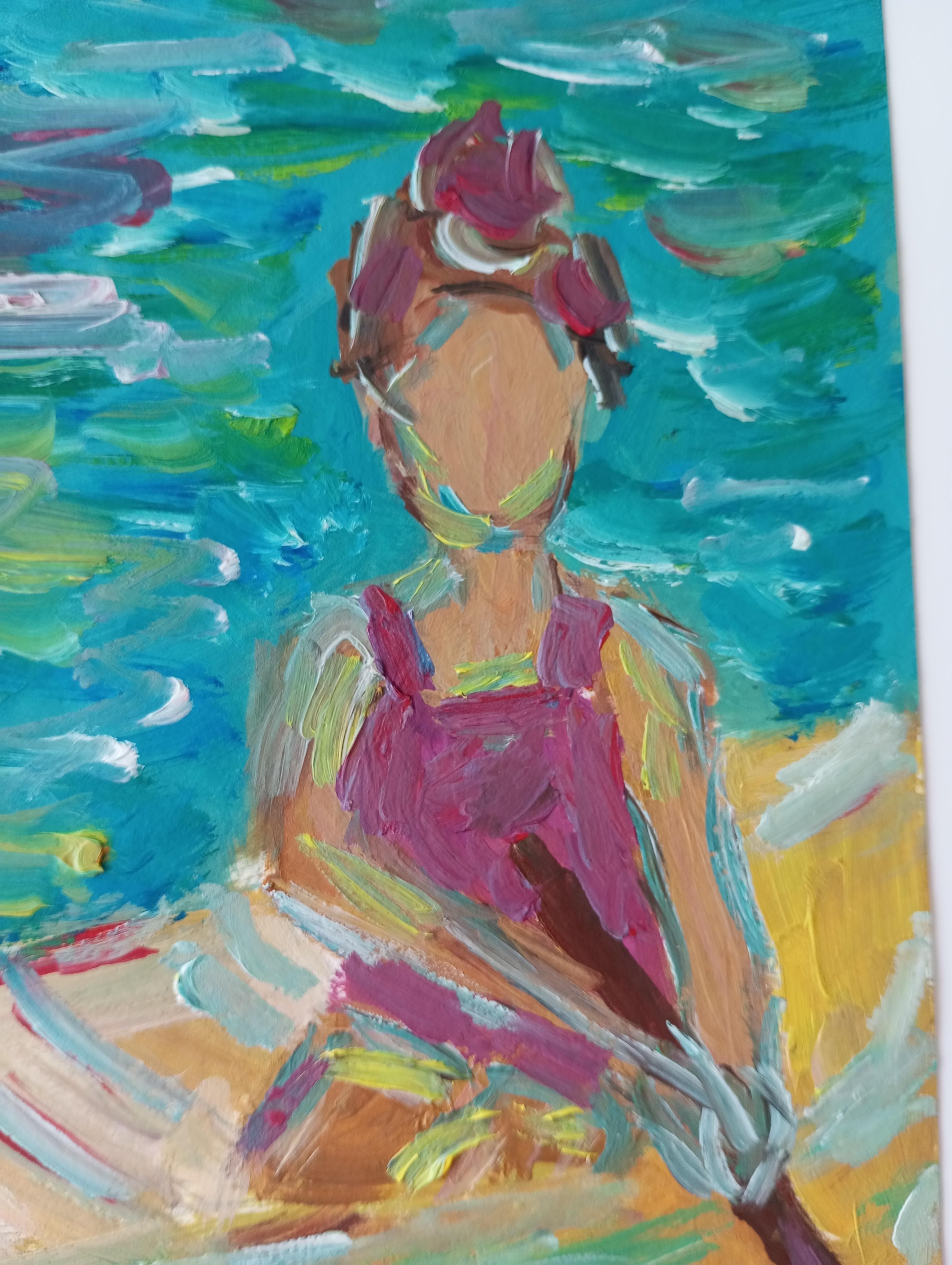 Contemporary impressionist expressive oil painting of women on paper For Sale 11