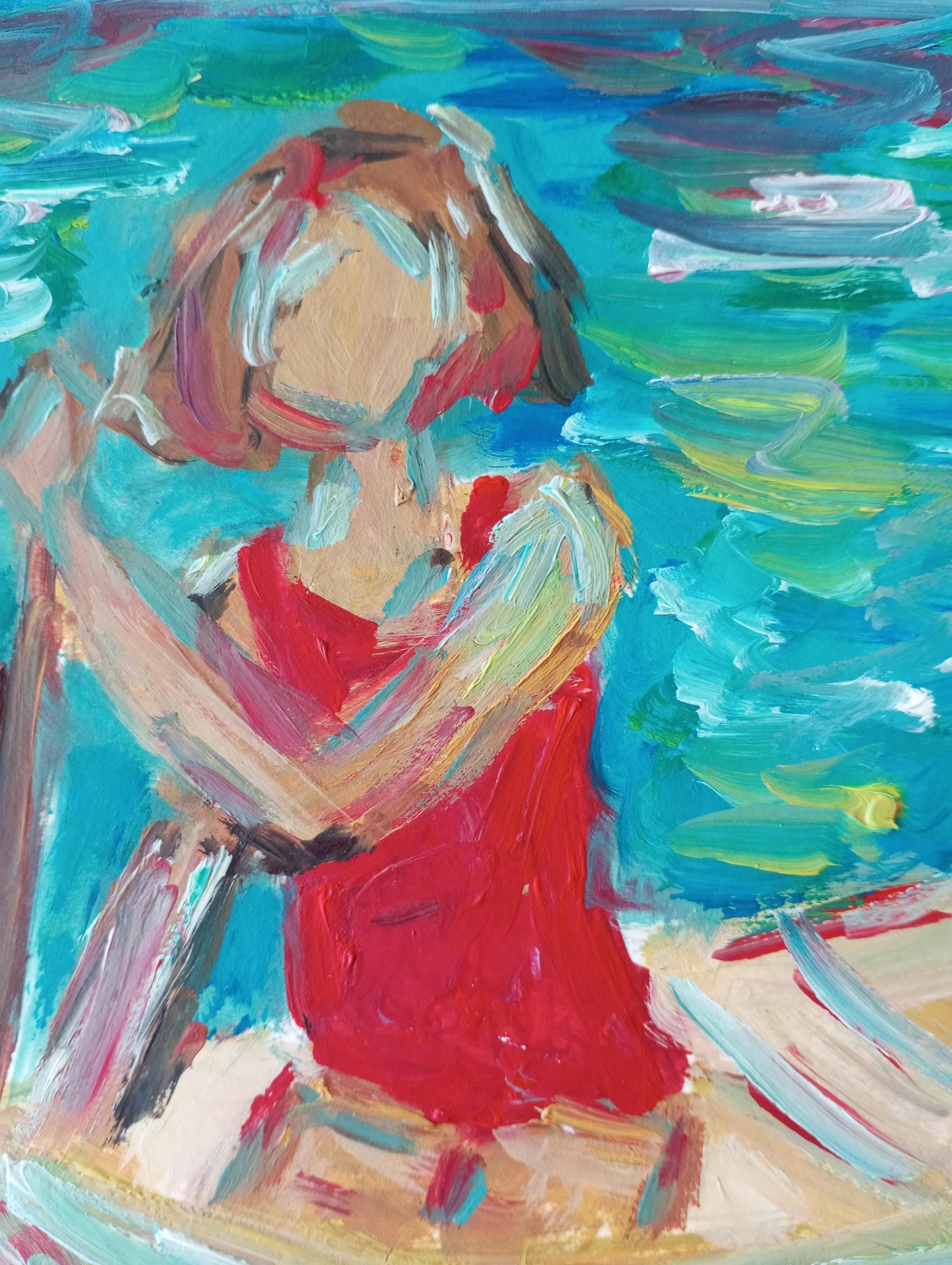 Contemporary impressionist expressive oil painting of women on paper For Sale 12