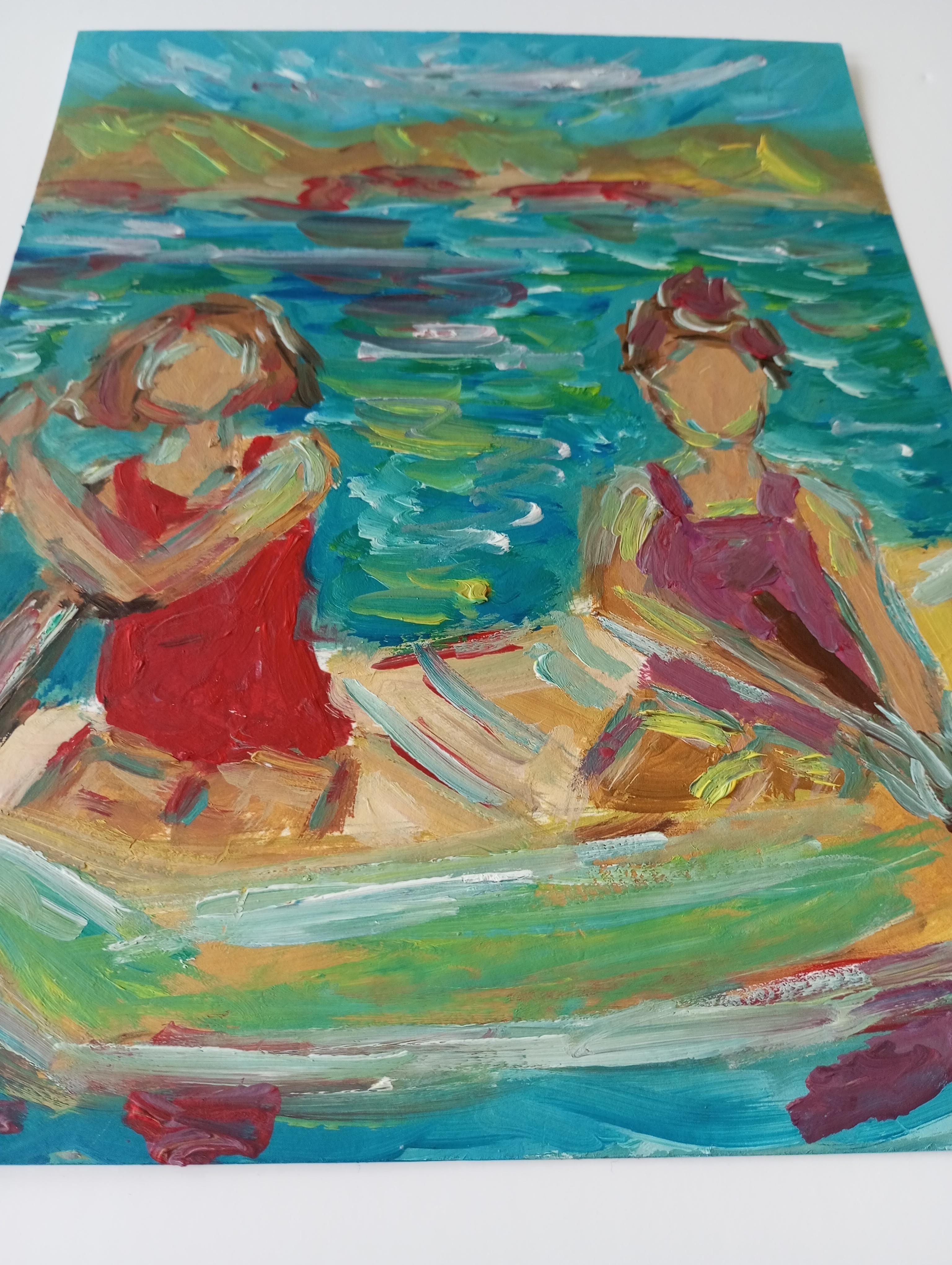 Contemporary impressionist expressive oil painting of women on paper For Sale 13