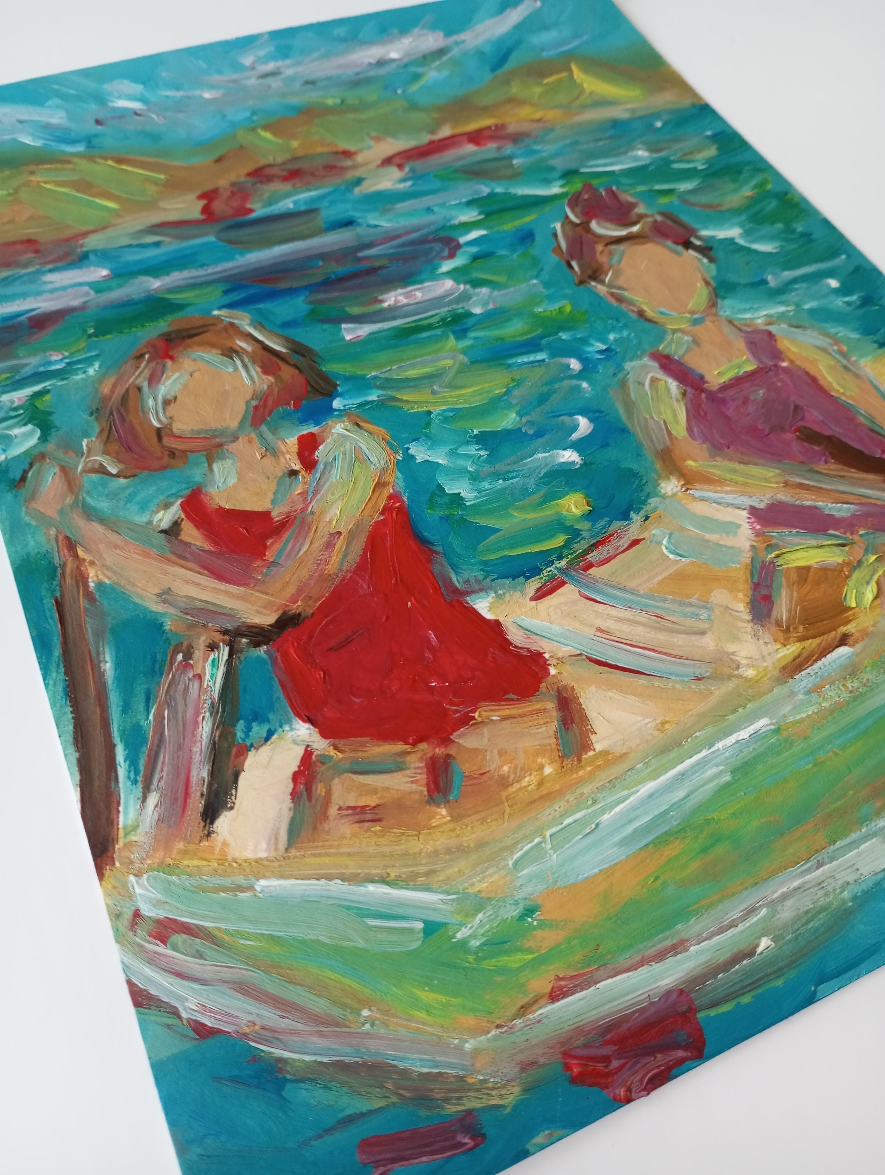 Contemporary impressionist expressive oil painting of women on paper For Sale 15