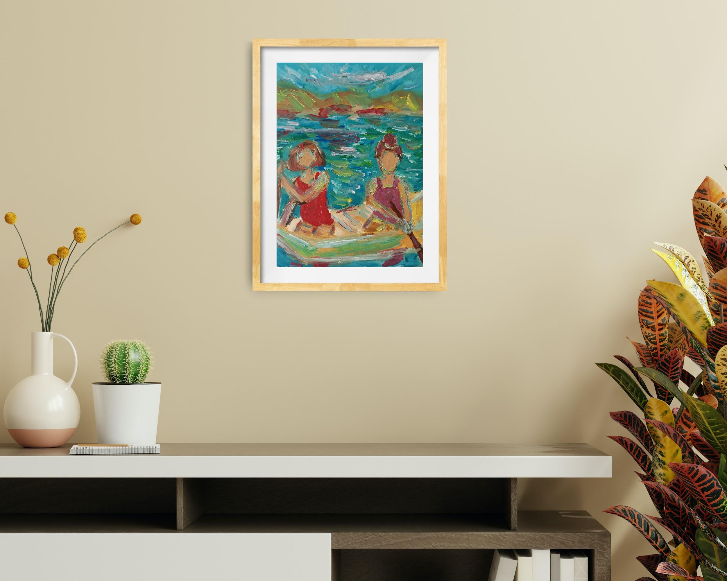 Contemporary impressionist expressive oil painting of women on paper - Painting by Natalya Mougenot 