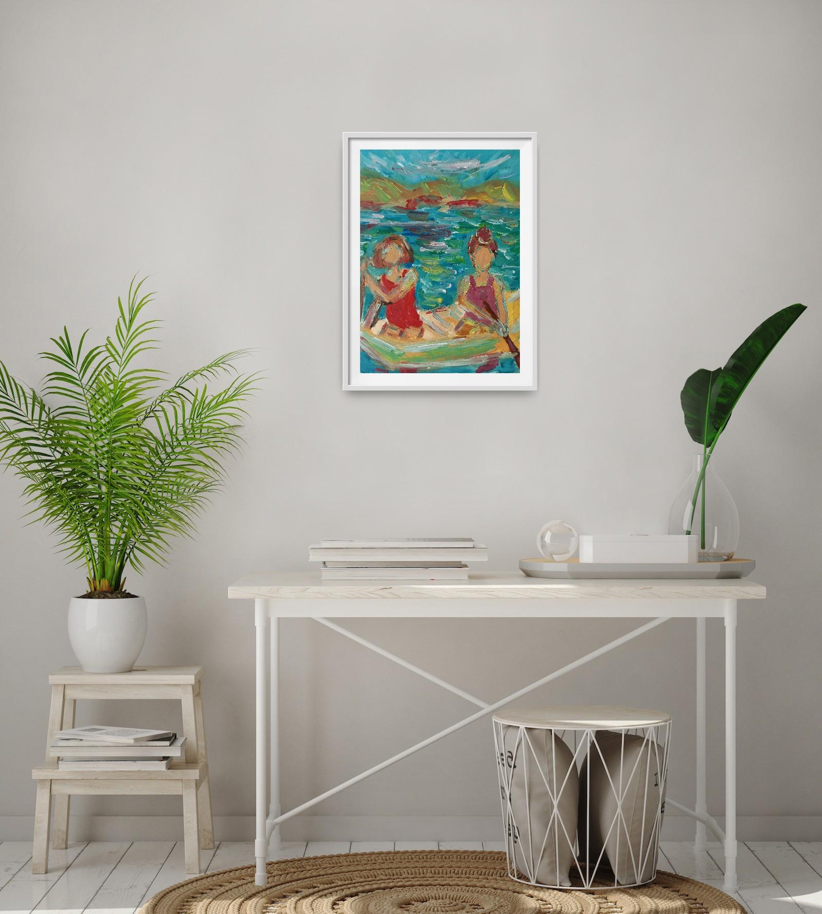 Contemporary impressionist expressive oil painting of women on paper For Sale 2