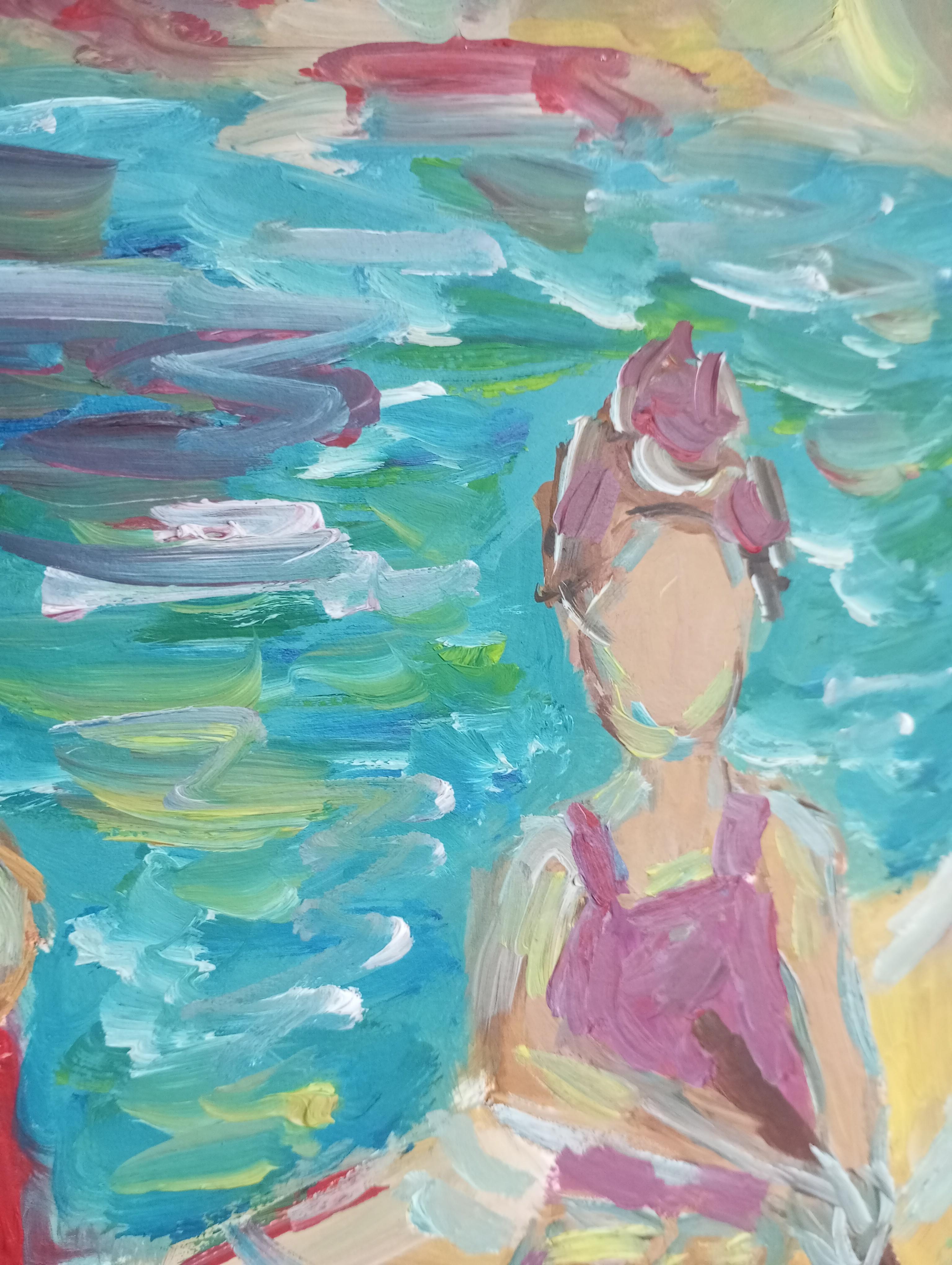 Contemporary impressionist expressive oil painting of women on paper For Sale 4