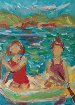 Contemporary impressionist expressive oil painting of women on paper