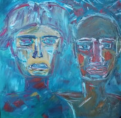 Andy Warhol & Jean-Michel Basquiat Portrait -Tableau de peinture à l'huile Pop Art moderne