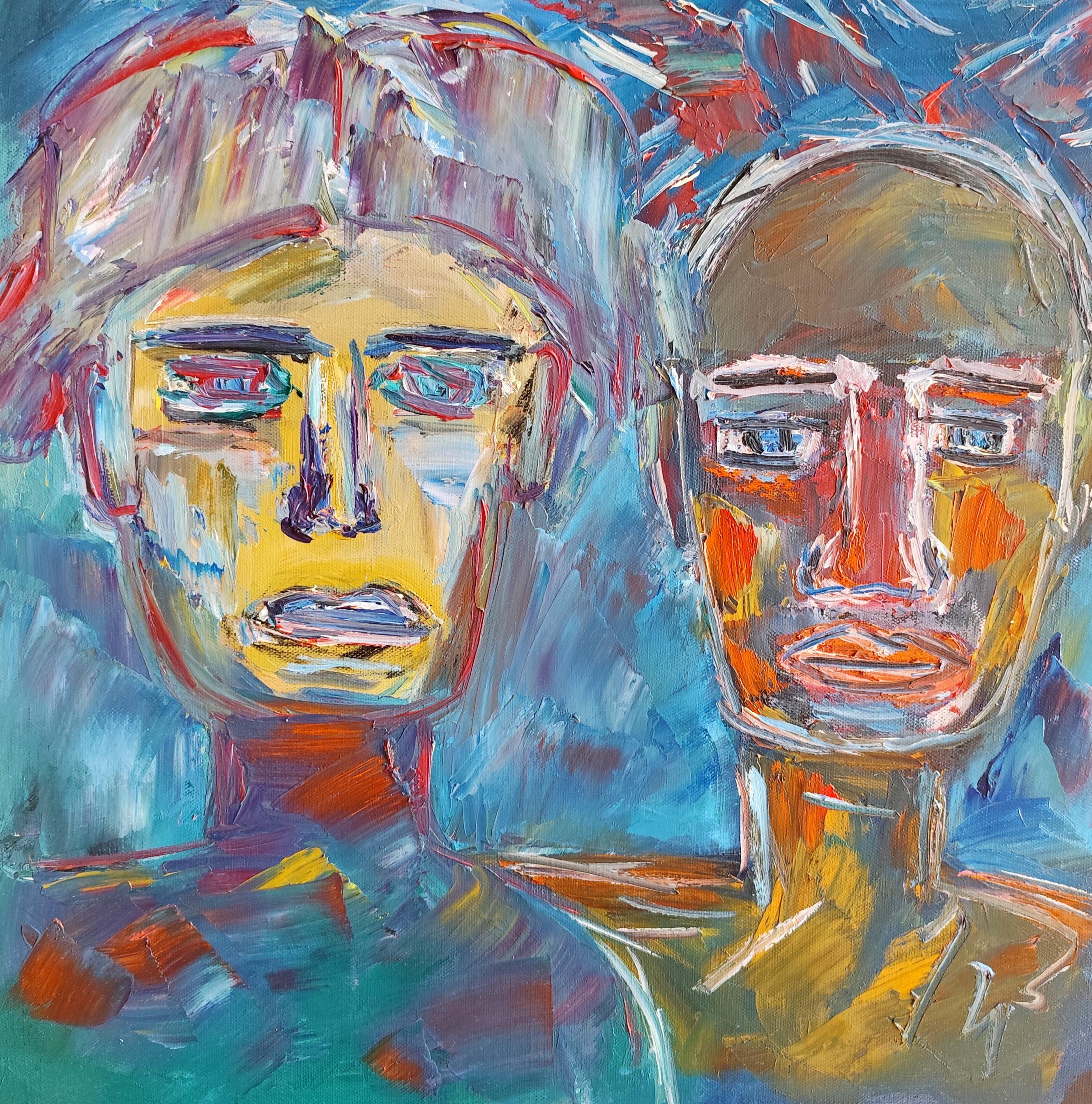 Andy Warhol & Jean-Michel Basquiat Ritratto -Pittura ad olio Pop Art moderna su tela in vendita 13