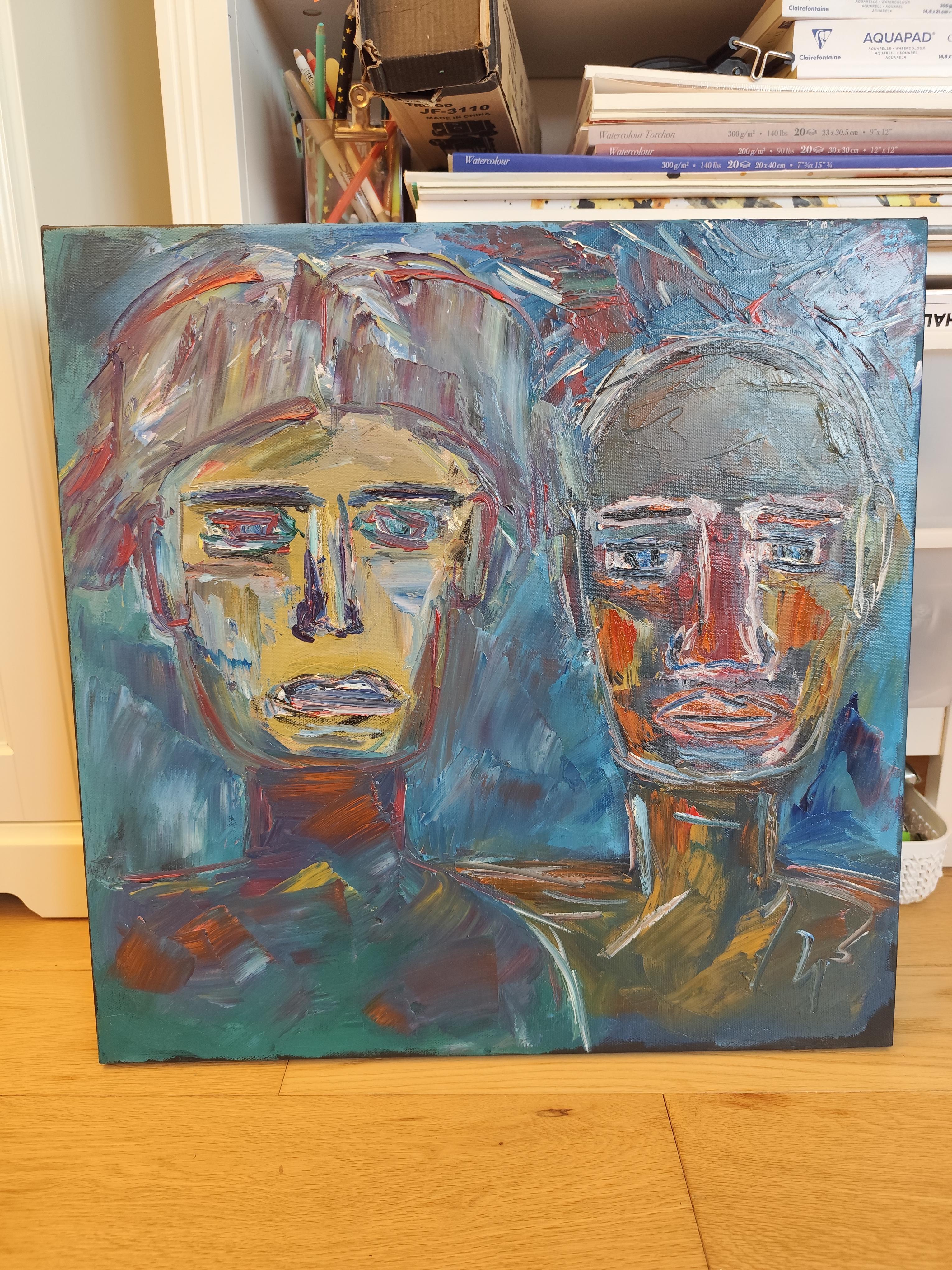 Andy Warhol & Jean-Michel Basquiat Ritratto -Pittura ad olio Pop Art moderna su tela in vendita 15