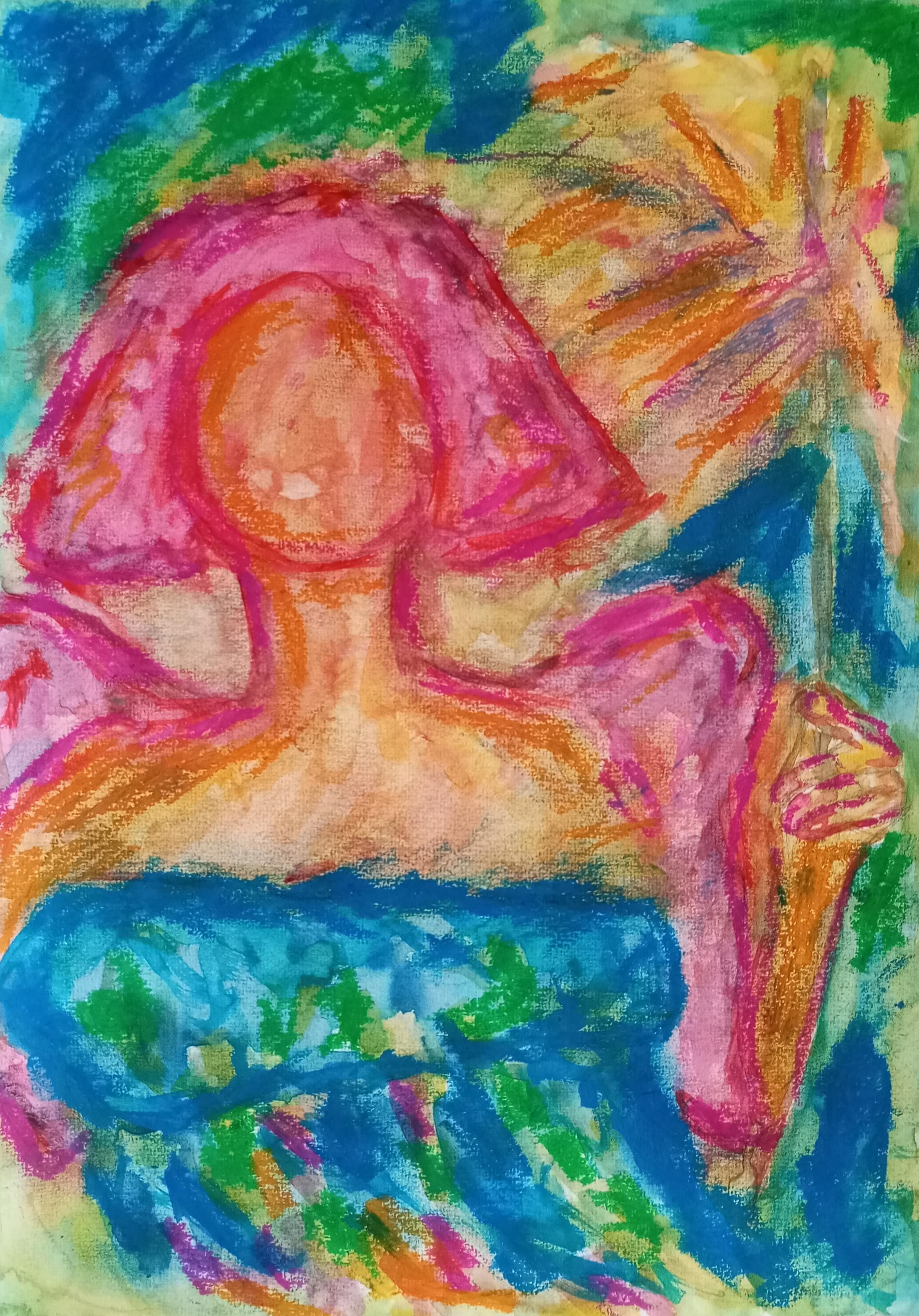Angelo spirituale dipinto a pastello a olio su carta pesante "Angelo della Luce".