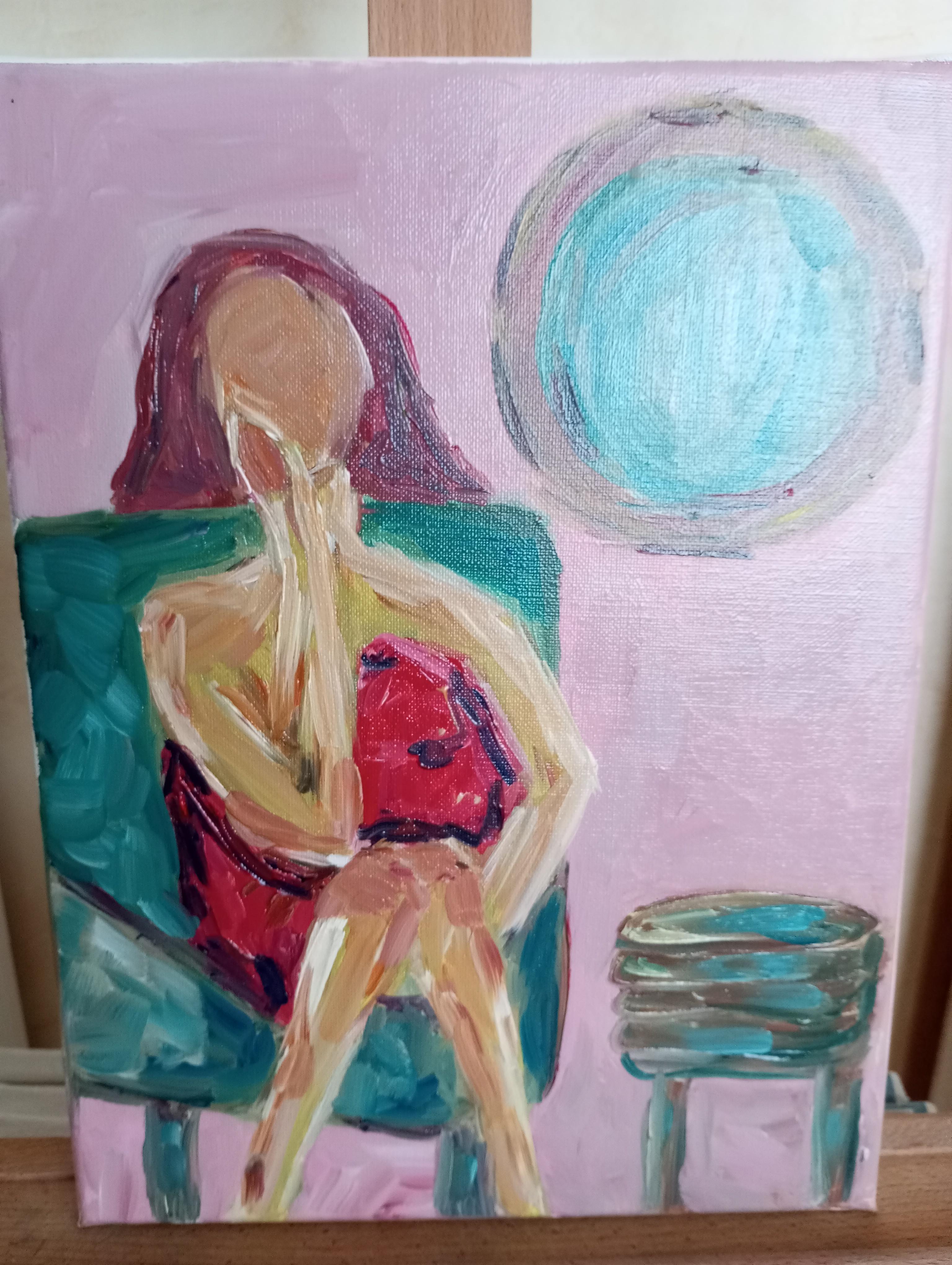 Óleo expresivo impresionista contemporáneo de mujer sobre lienzo de lino en venta 10