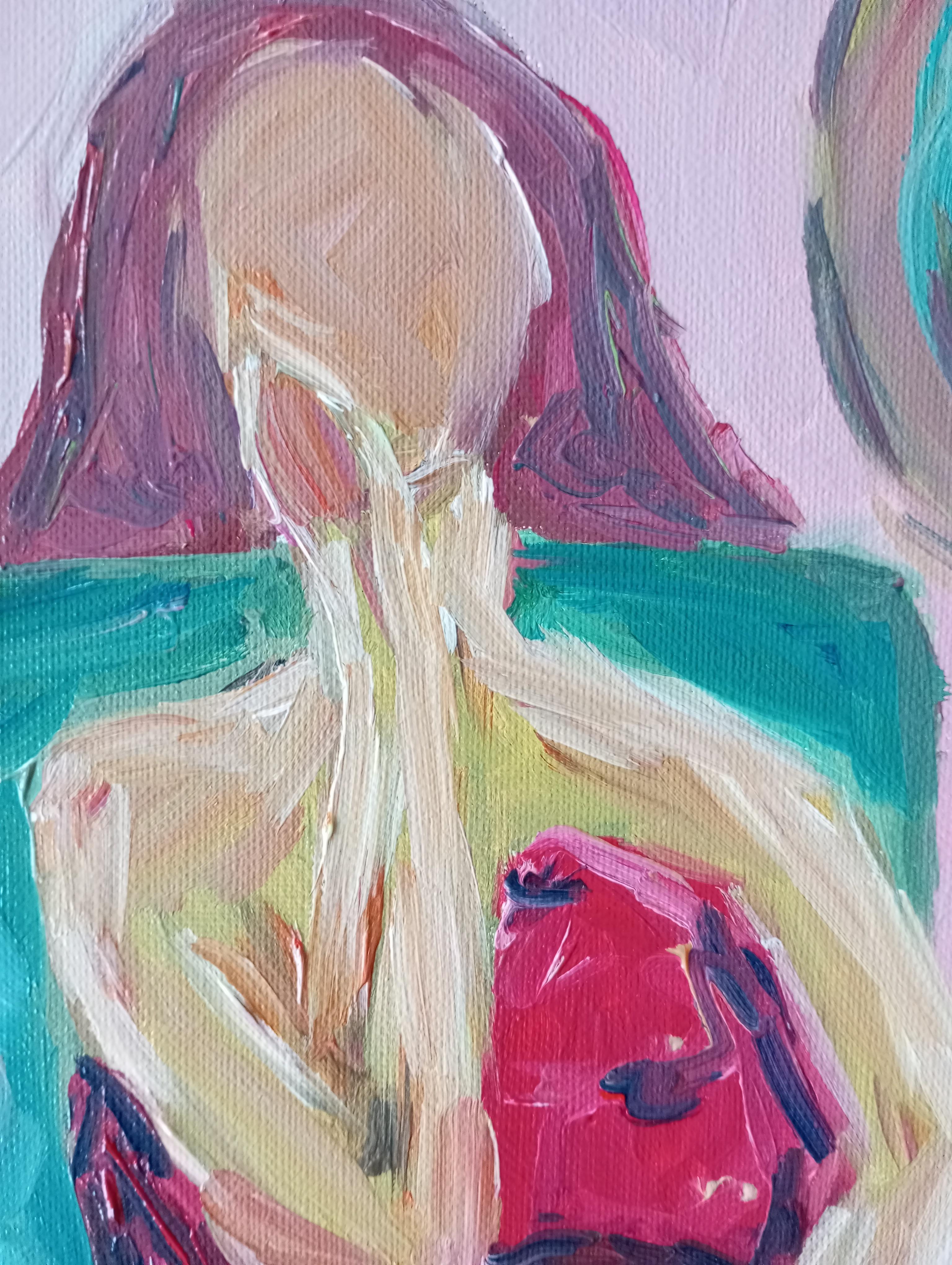 Óleo expresivo impresionista contemporáneo de mujer sobre lienzo de lino en venta 12