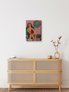 Óleo expresivo impresionista contemporáneo de mujer sobre lienzo de lino