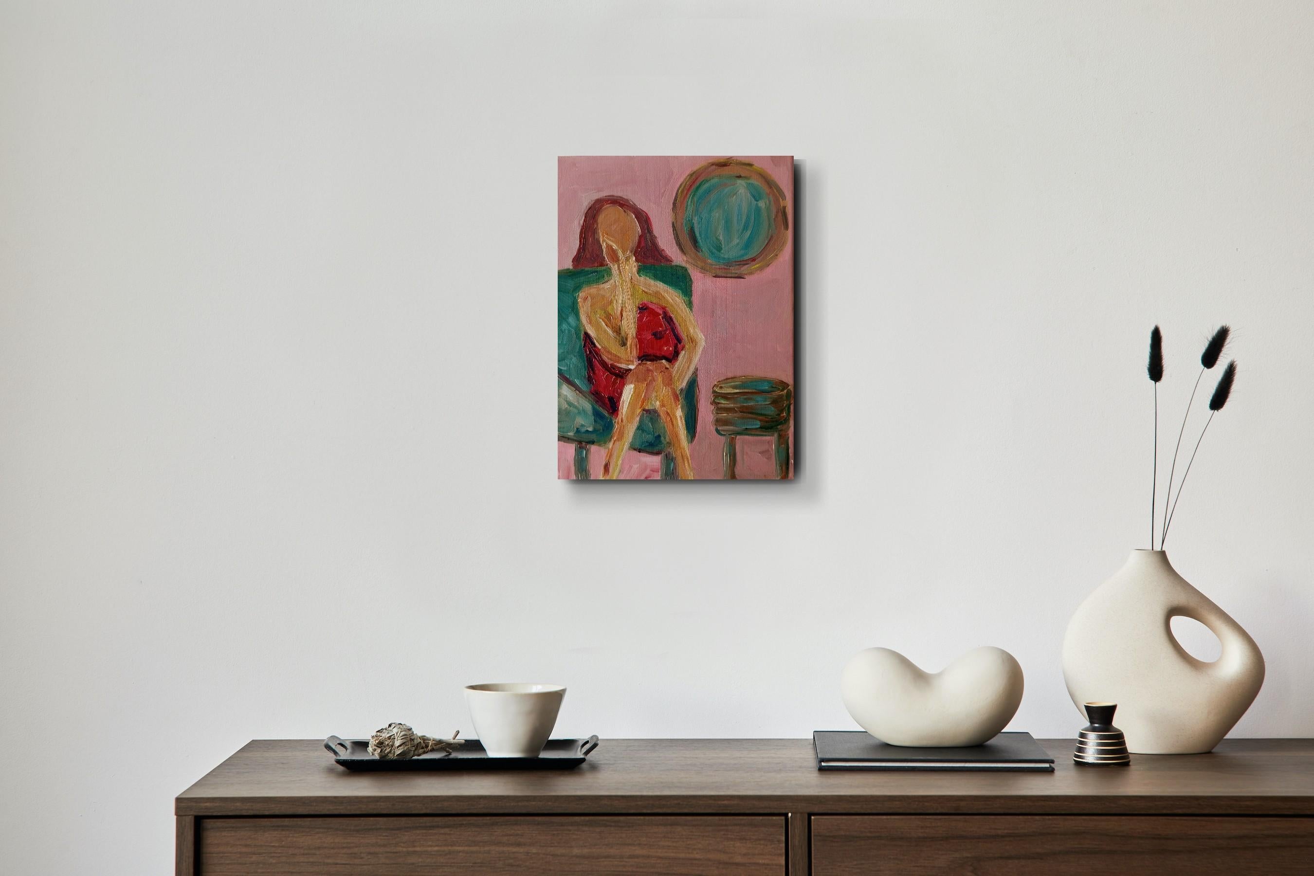 Óleo expresivo impresionista contemporáneo de mujer sobre lienzo de lino - Figurative Painting Marrón de Natalya Mougenot 
