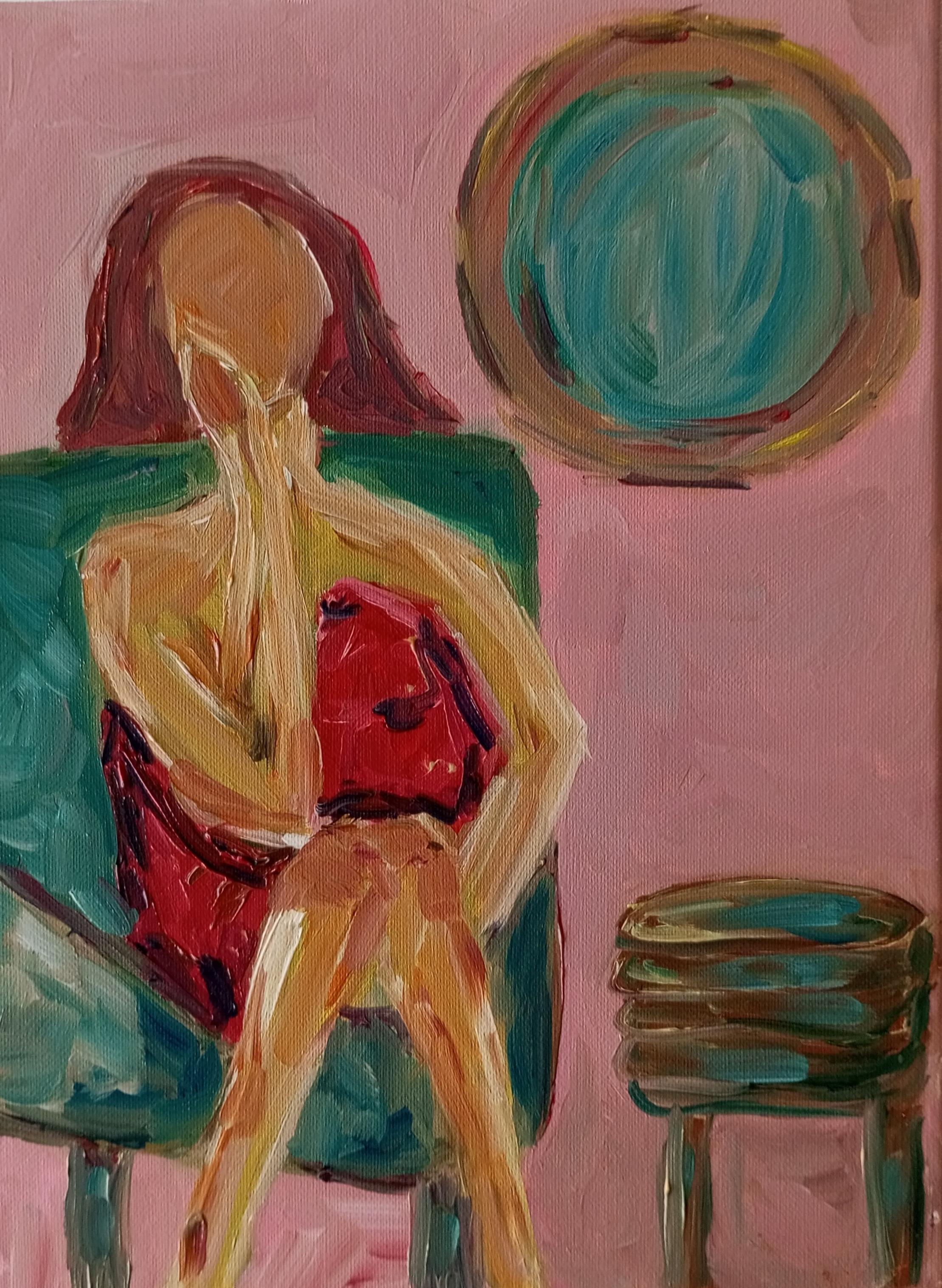 Figurative Painting de Natalya Mougenot  - Óleo expresivo impresionista contemporáneo de mujer sobre lienzo de lino
