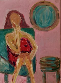 Contemporary impressionist expressive oil painting of woman on linen canvas