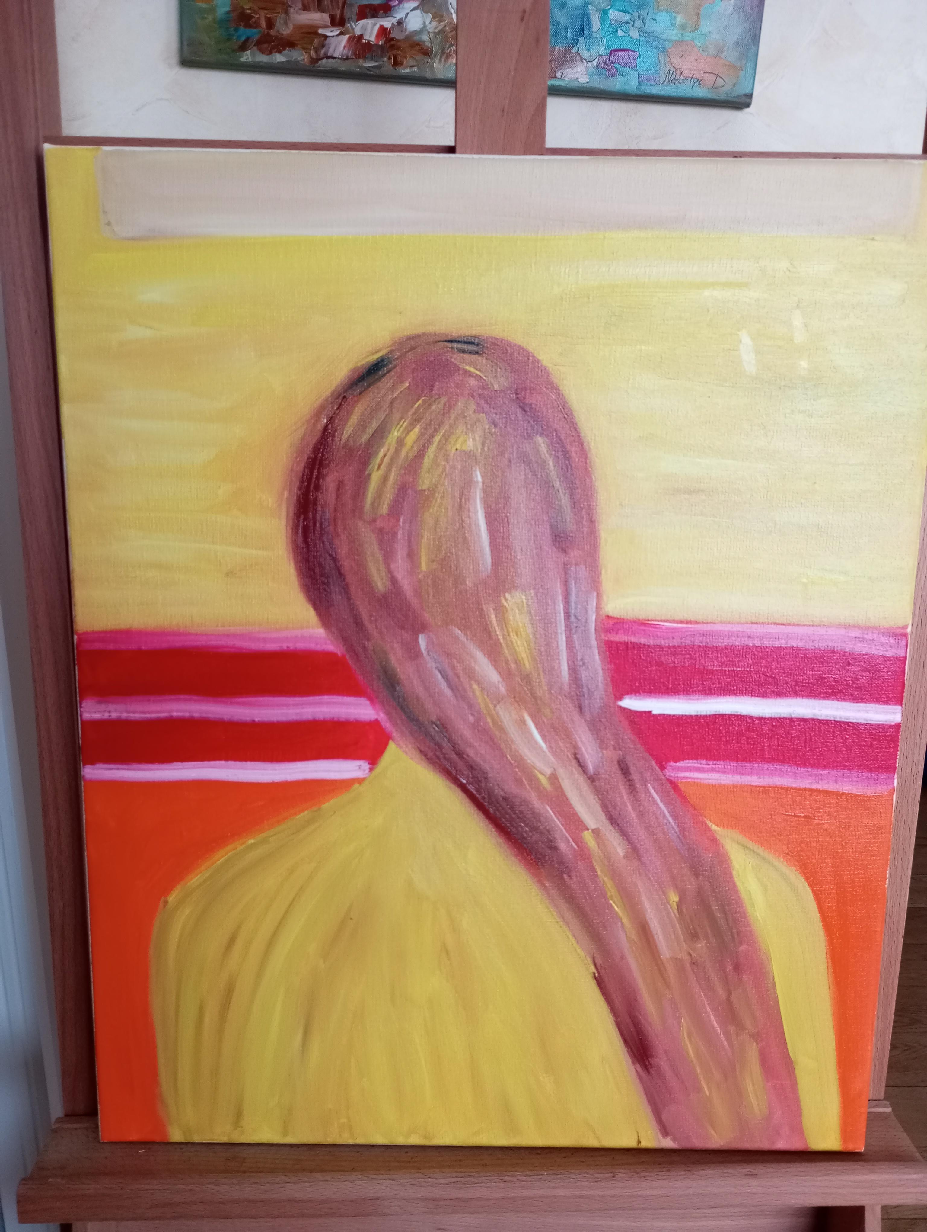 Figurativo contemporaneo  pittura ad olio  di una donna su tela pronta da appendere in vendita 8