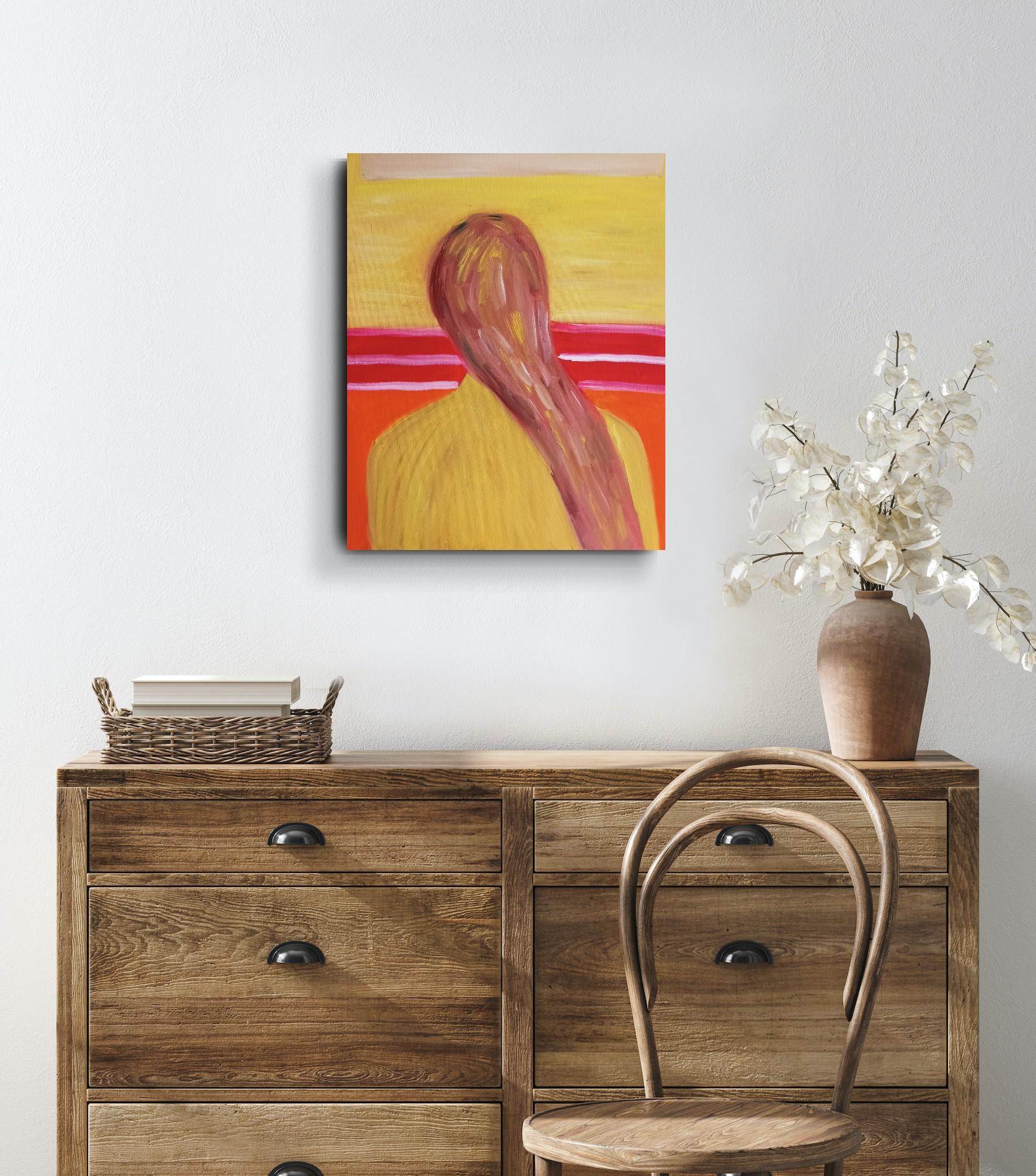 Figurativo contemporaneo  pittura ad olio  di una donna su tela pronta da appendere - Painting di Natalya Mougenot 